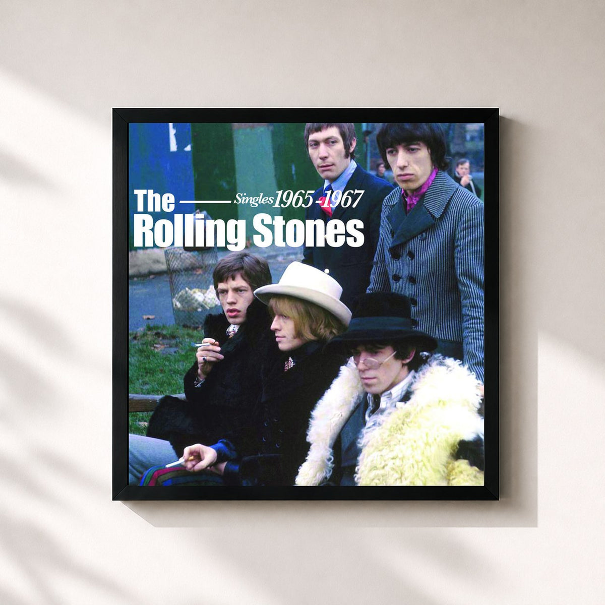 #noir Tableau carré de l'album Singles 1965-1967 de The Rolling Stones, cadre noir 32x32 cm