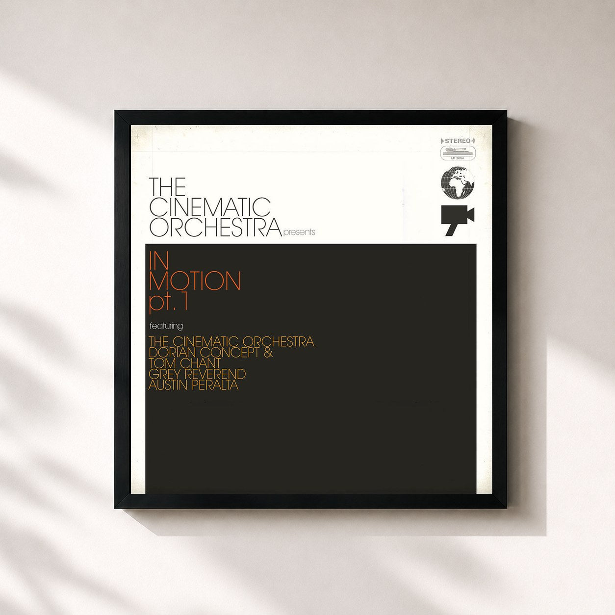 #noir Tableau carré de l'album The Cinematic Orchestra presents In Motion #1 de The Cinematic Orchestra, cadre noir 32x32 cm