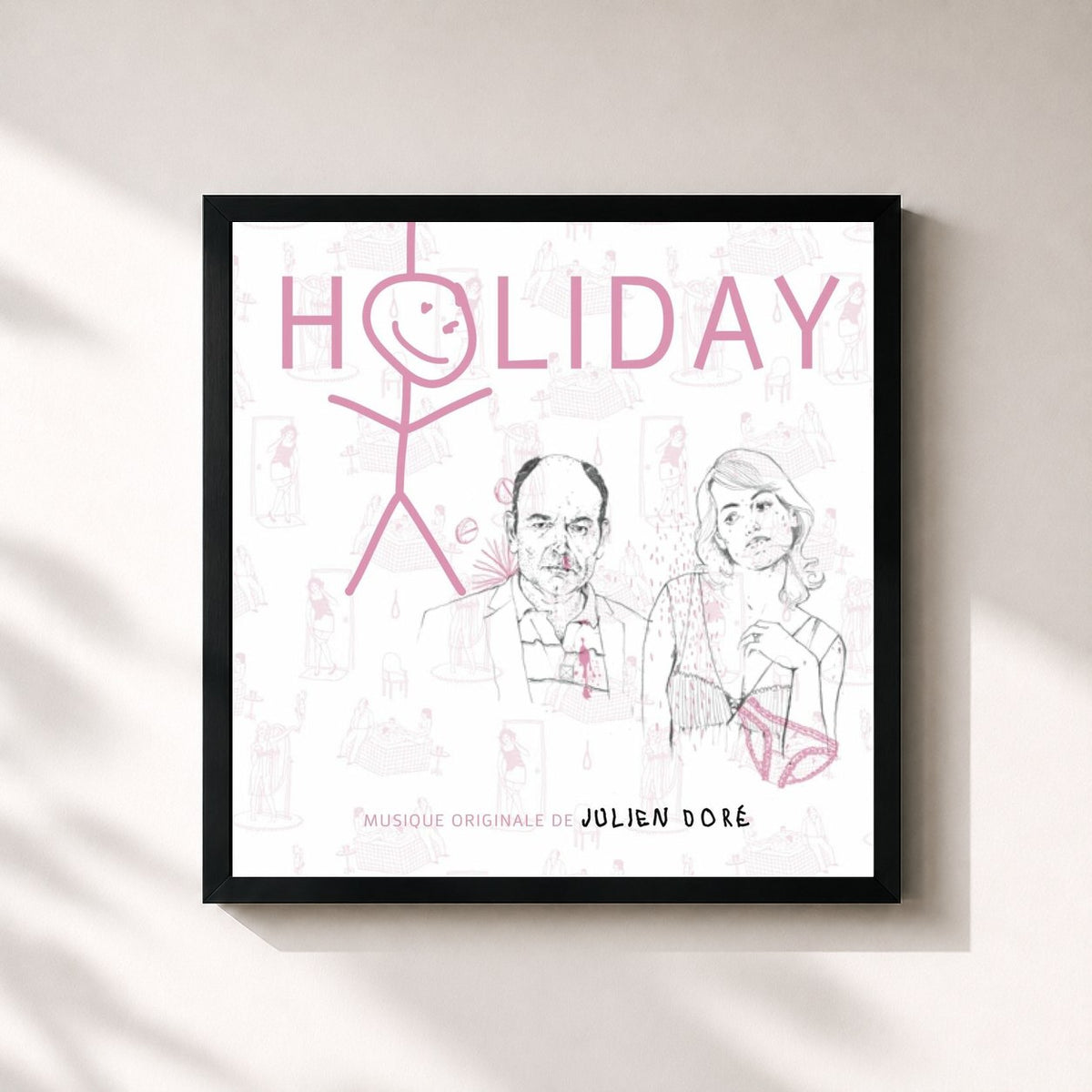 #noir Tableau carré de l'album Holiday (O.S.T) de Julien Doré, cadre noir 32x32 cm