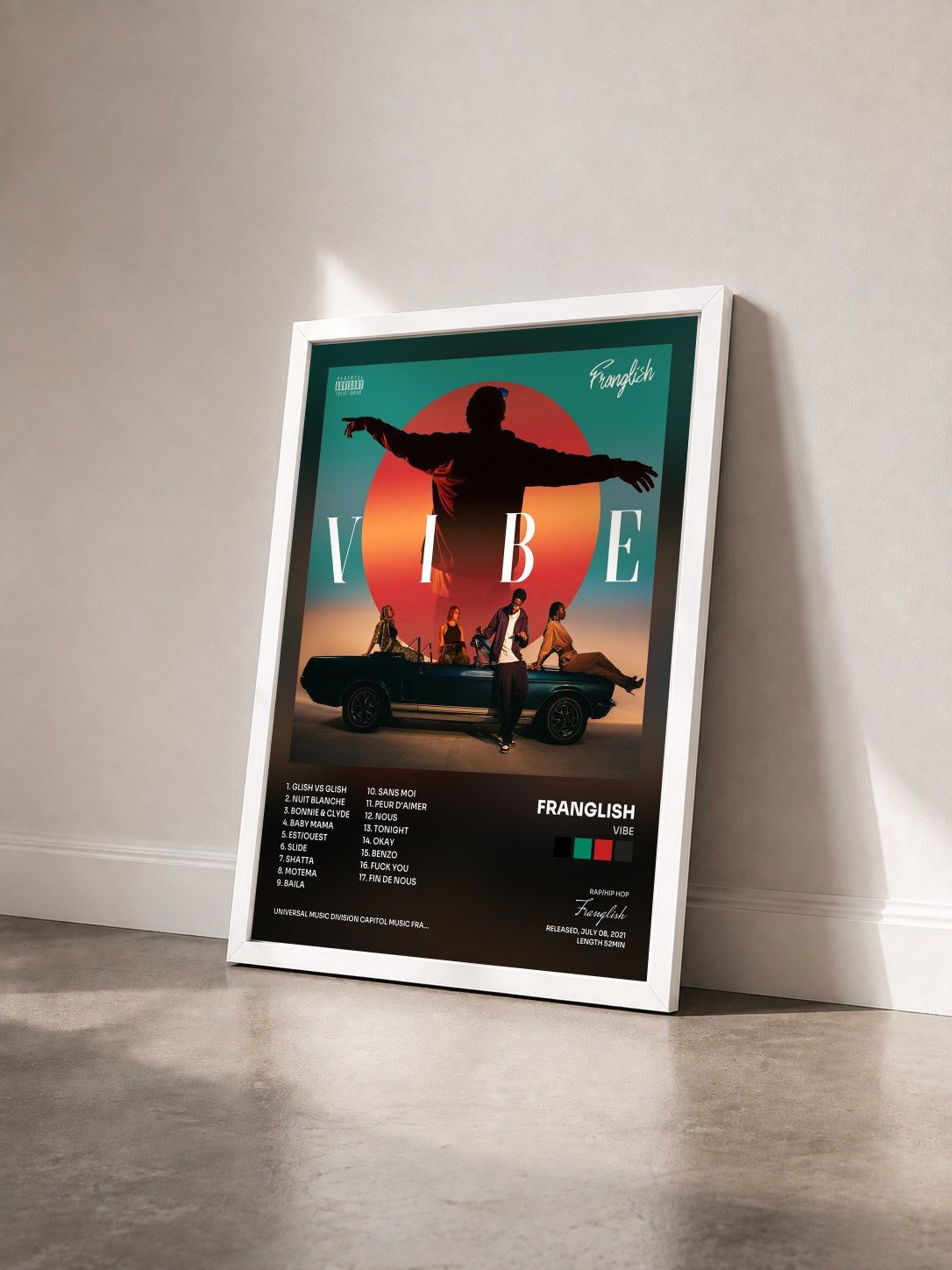 #blanc Tableau de l'album Vibe de Franglish vu de trois quarts, cadre blanc