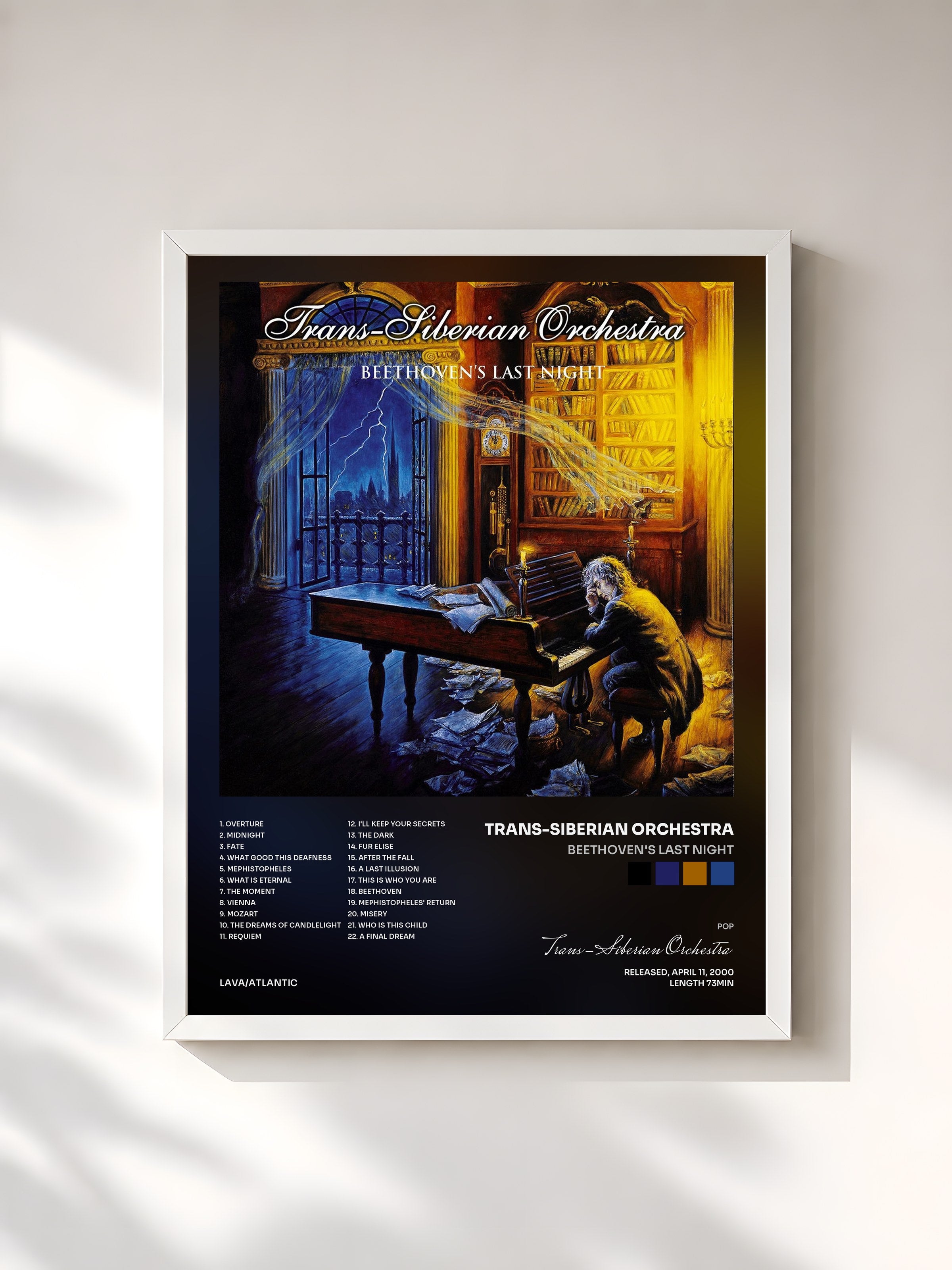 #blanc Tableau de l'album Beethoven's Last Night de Trans-Siberian Orchestra, cadre blanc, imprimé et encadré en France