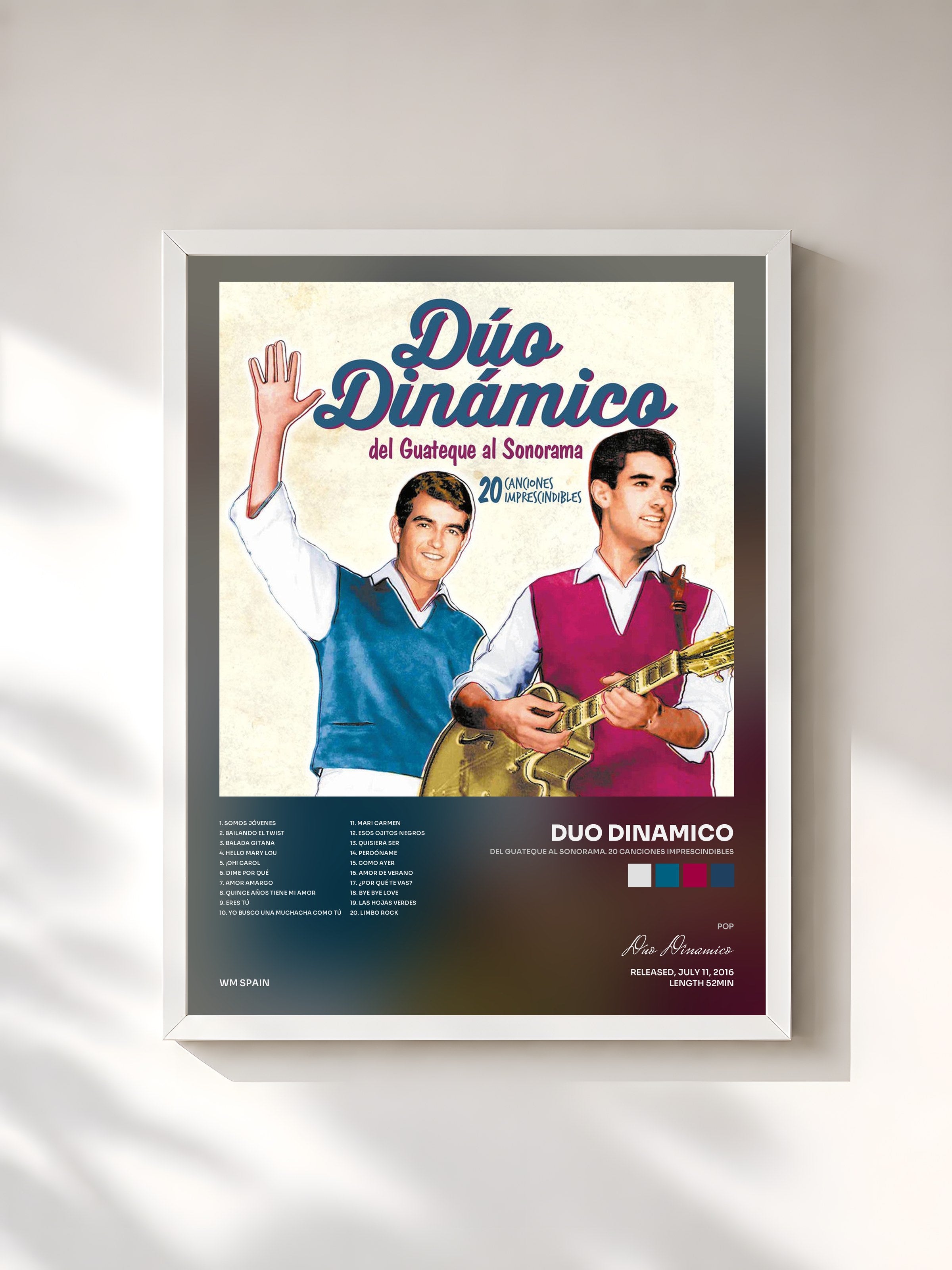 #blanc Tableau de l'album Del guateque al Sonorama. 20 Canciones Imprescindibles de Duo Dinamico, cadre blanc, imprimé et encadré en France