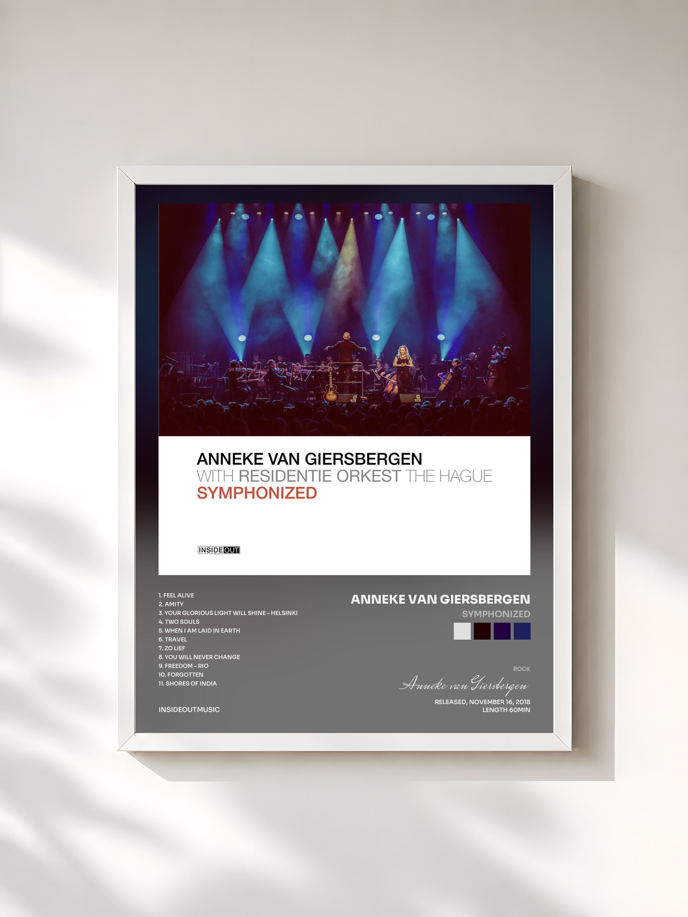 #blanc Tableau de l'album Symphonized de Anneke van Giersbergen, cadre blanc, imprimé et encadré en France