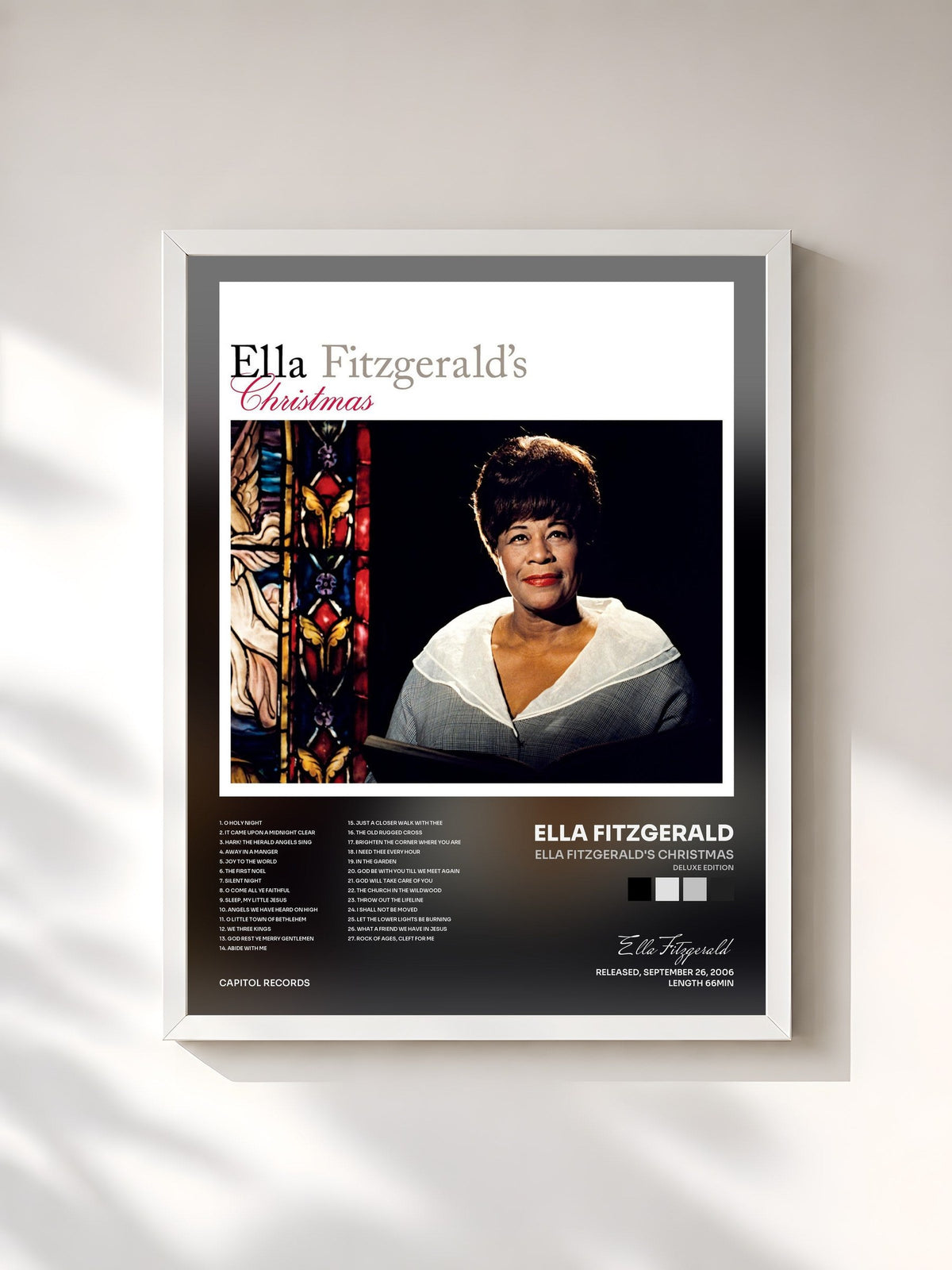 #blanc Tableau de l'album Ella Fitzgerald's Christmas (Deluxe Edition) de Ella Fitzgerald, cadre blanc, imprimé et encadré en France