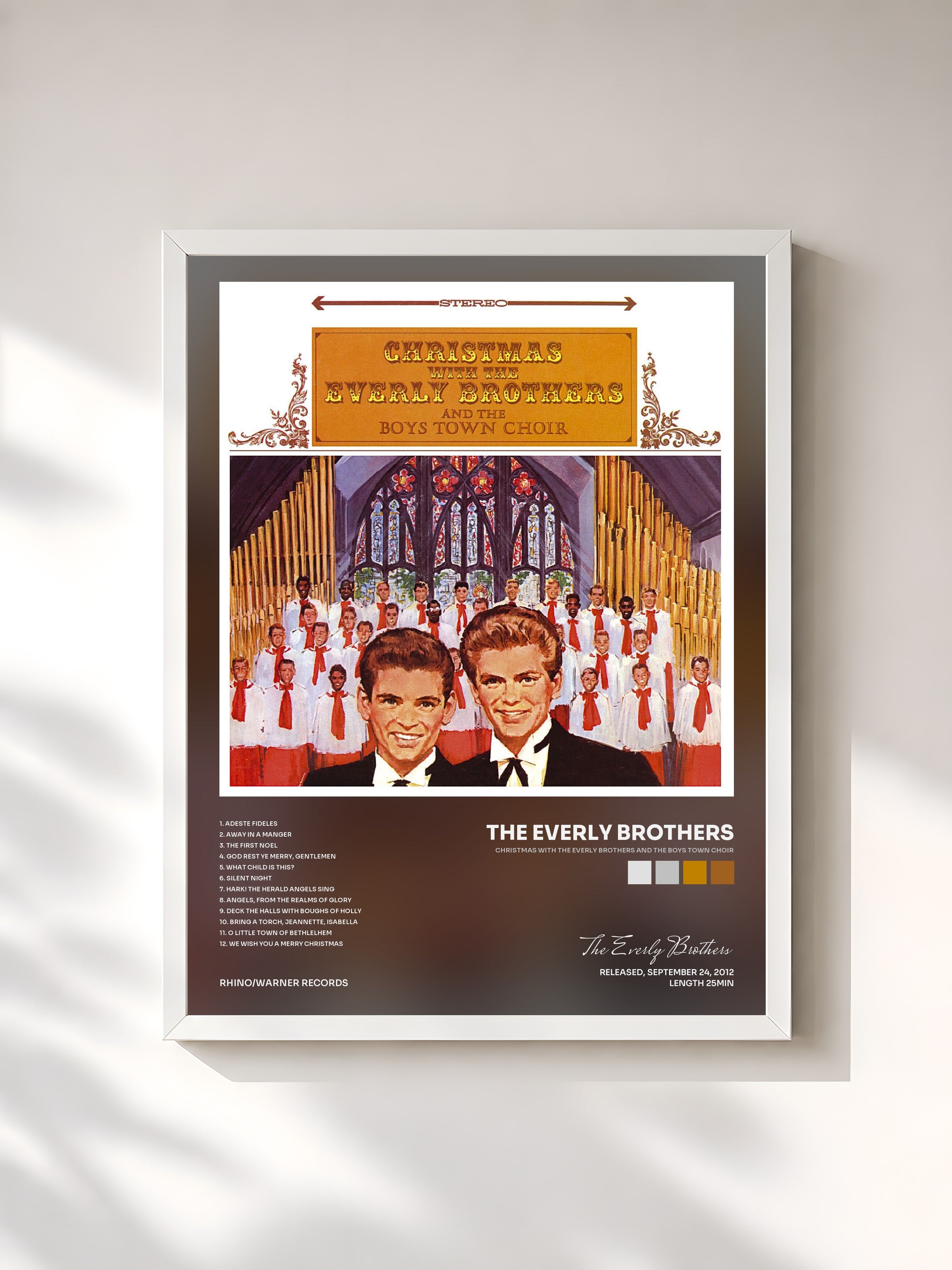 #blanc Tableau de l'album Christmas with The Everly Brothers and the Boys Town Choir de The Everly Brothers, cadre blanc, imprimé et encadré en France