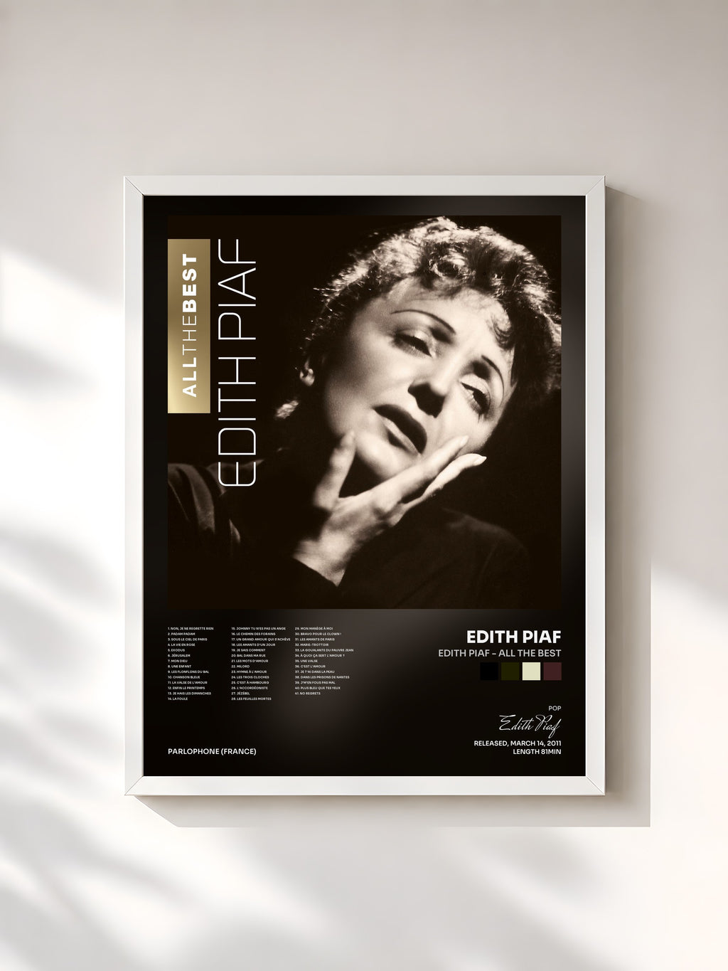 #blanc Tableau de l'album Edith Piaf - All The Best de Edith Piaf, cadre blanc, imprimé et encadré en France