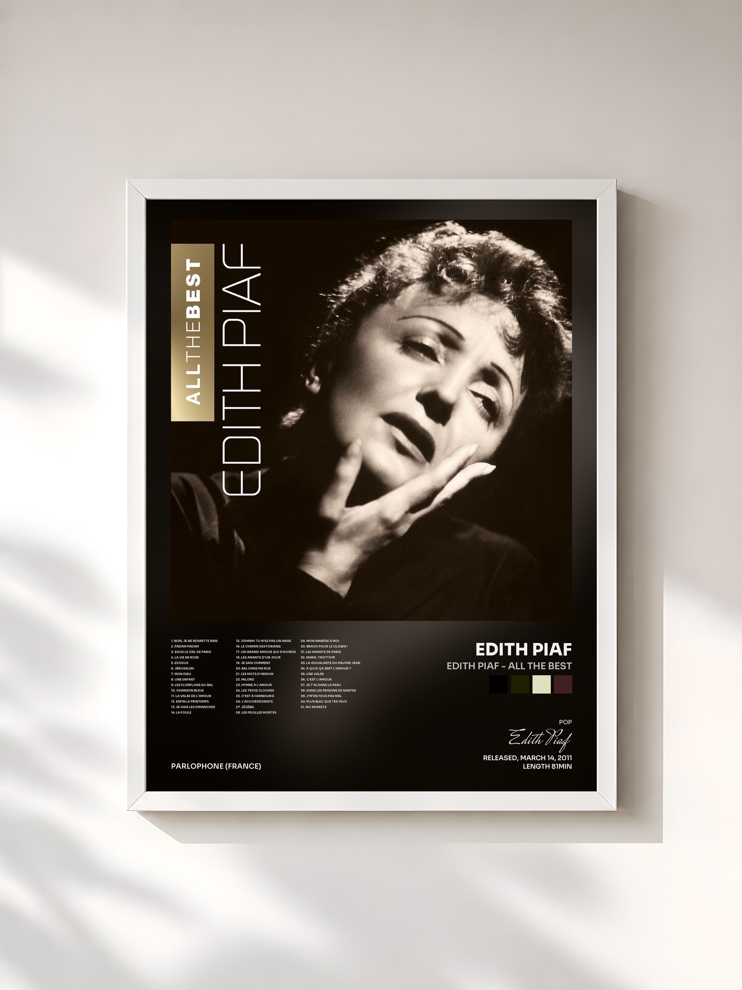 #blanc Tableau de l'album Edith Piaf - All The Best de Edith Piaf, cadre blanc, imprimé et encadré en France