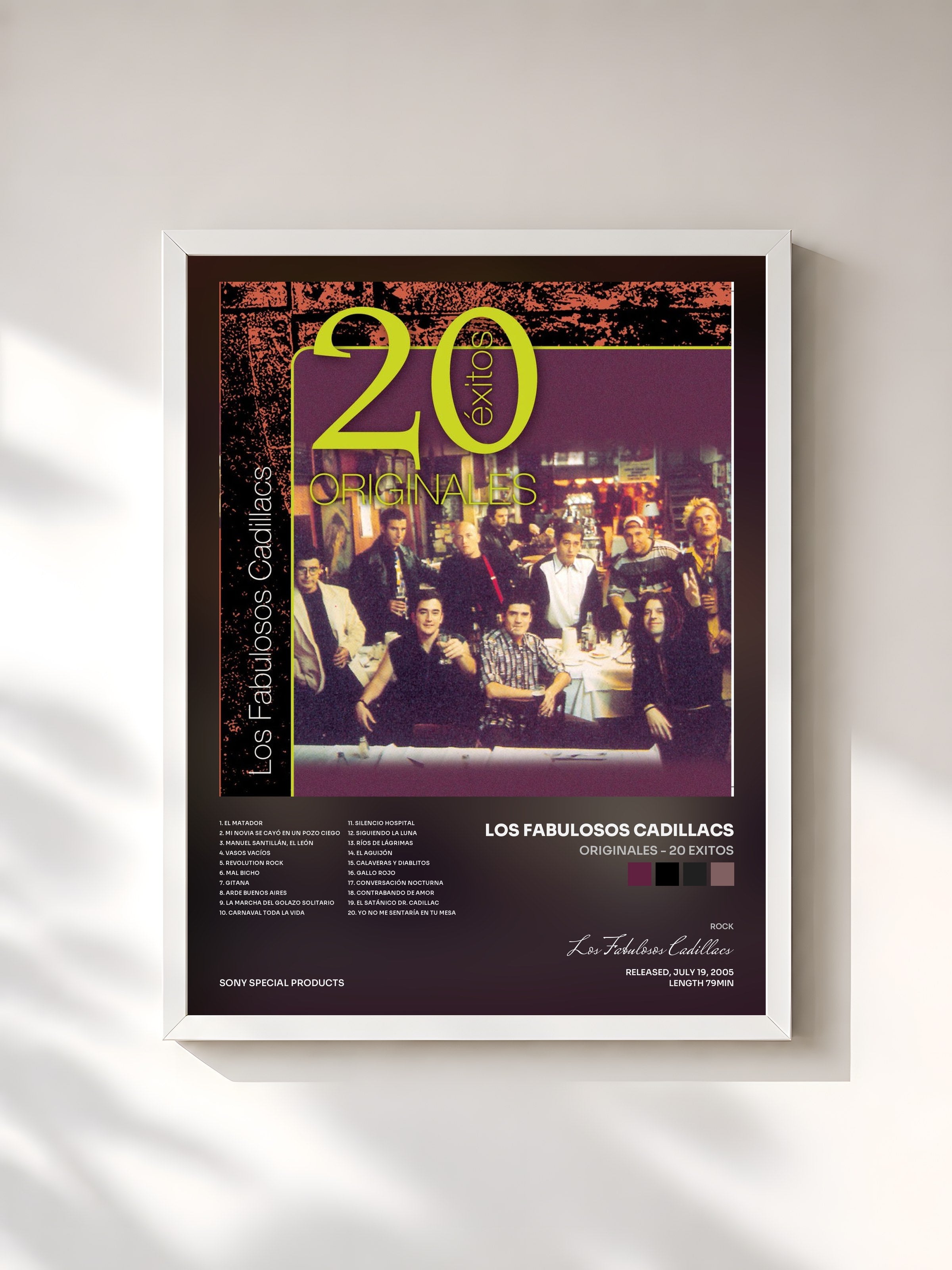 #blanc Tableau de l'album Originales - 20 Exitos de Los Fabulosos Cadillacs, cadre blanc, imprimé et encadré en France