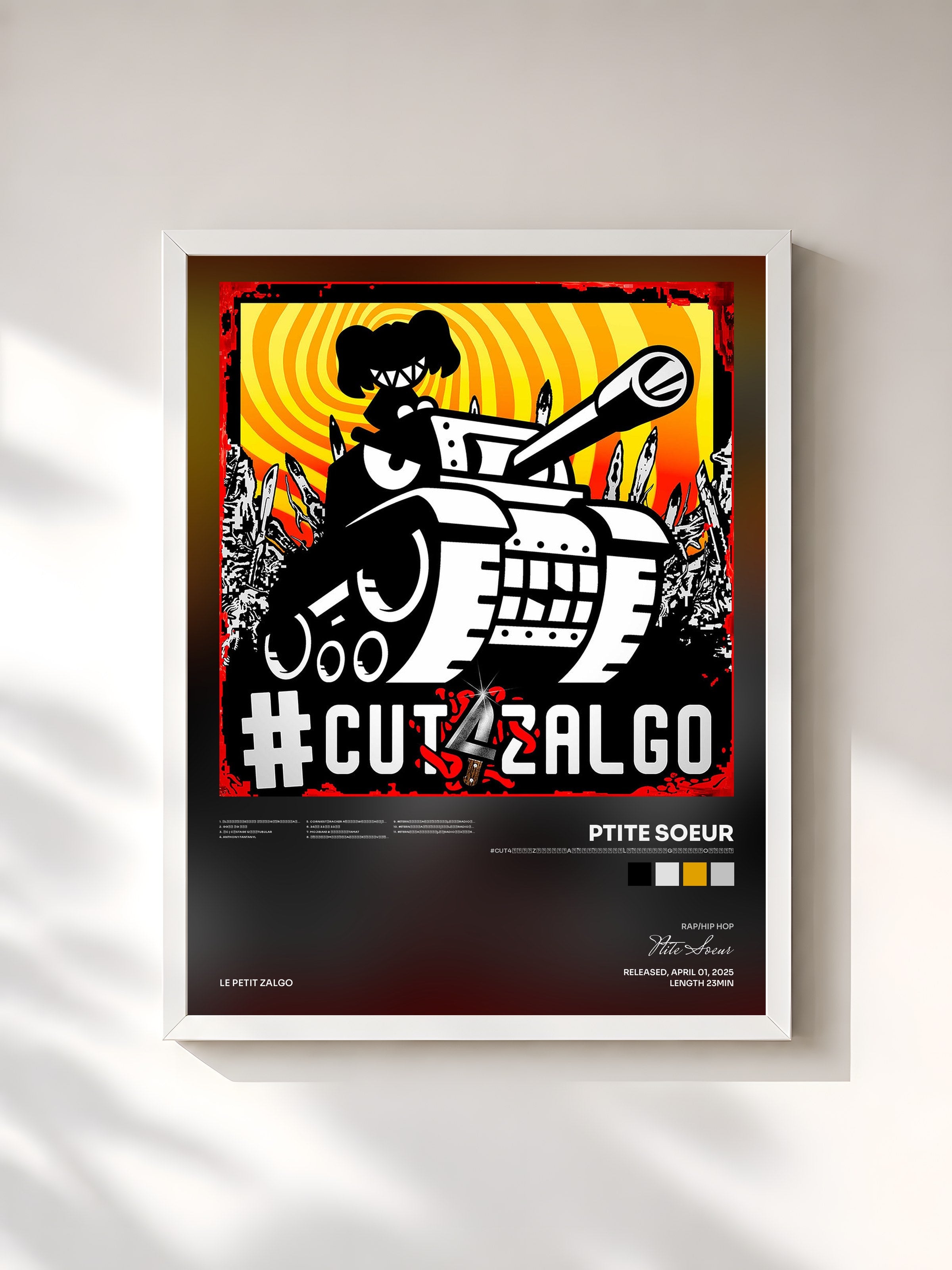 #blanc Tableau de l'album #CUT4̟͎̇̇̍͢Z̷҈͎͐͑͗Ằ̷̳̟̟͎̩͌̿̄̄̍̀͜L̴̘̙̘̞̄̄̇҃⃑͡G̸҉҉̣͉̈́Ọ̴̩́̄̇̍͘ de Ptite Soeur, cadre blanc, imprimé et encadré en France
