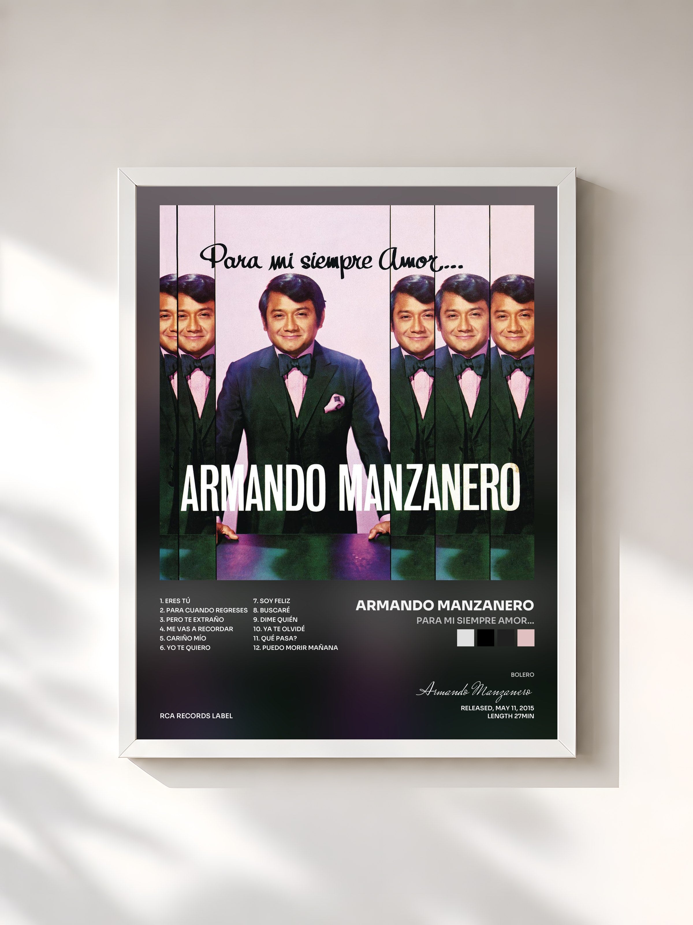 #blanc Tableau de l'album Para Mi Siempre Amor... de Armando Manzanero, cadre blanc, imprimé et encadré en France