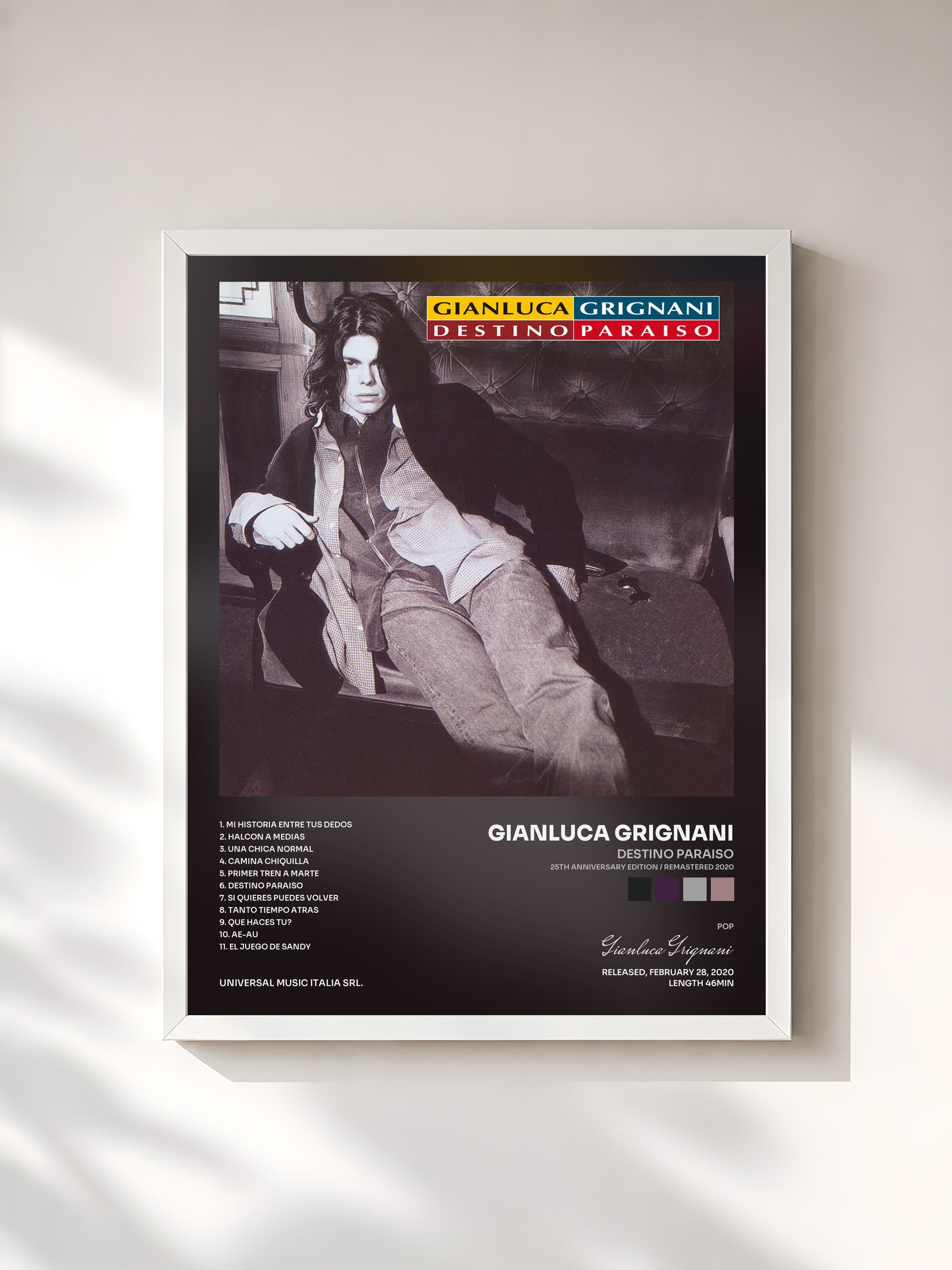 #blanc Tableau de l'album Destino Paraiso (25th Anniversary Edition / Remastered 2020) de Gianluca Grignani, cadre blanc, imprimé et encadré en France