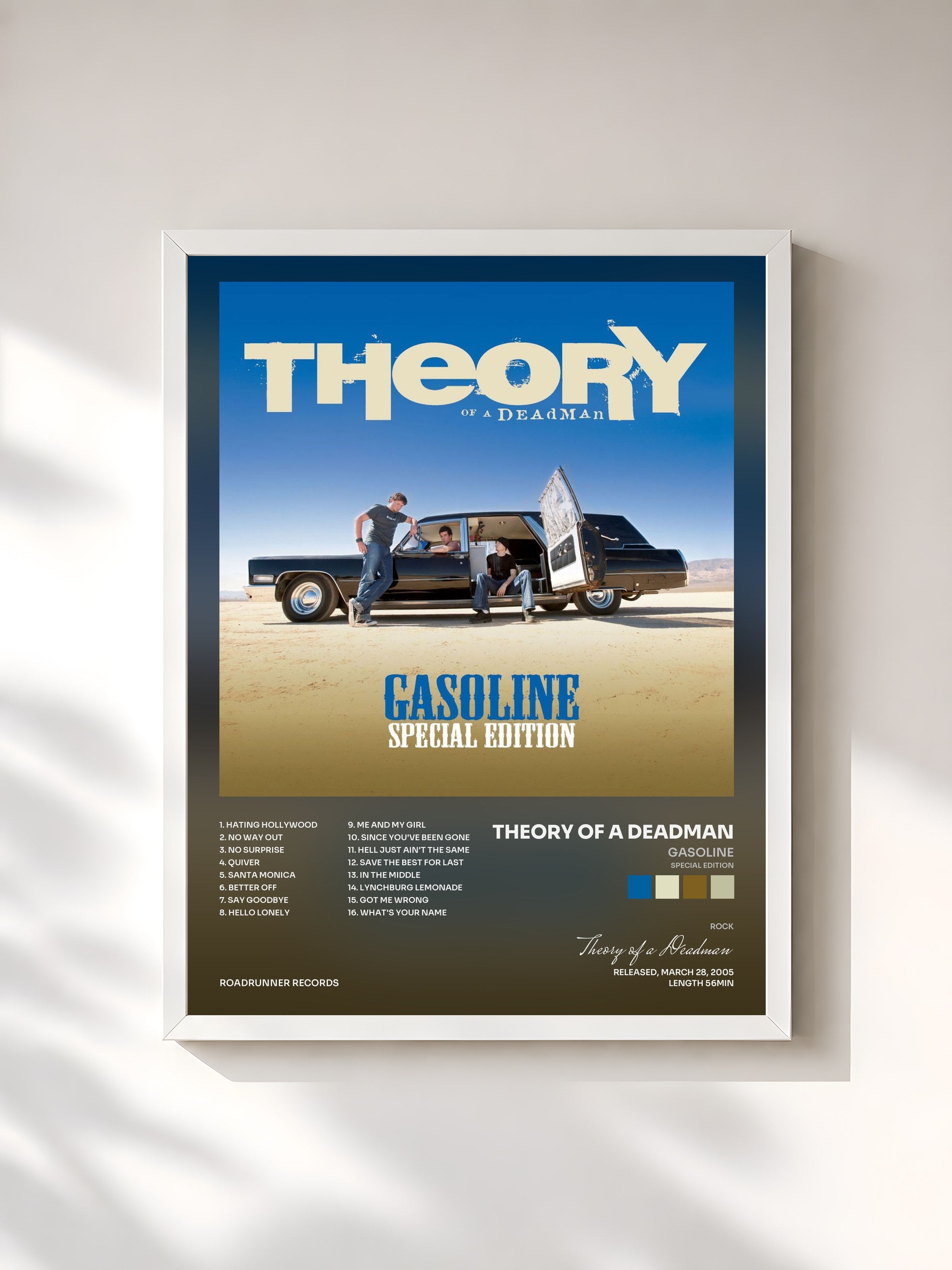 #blanc Tableau de l'album Gasoline (Special Edition) de Theory of a Deadman, cadre blanc, imprimé et encadré en France