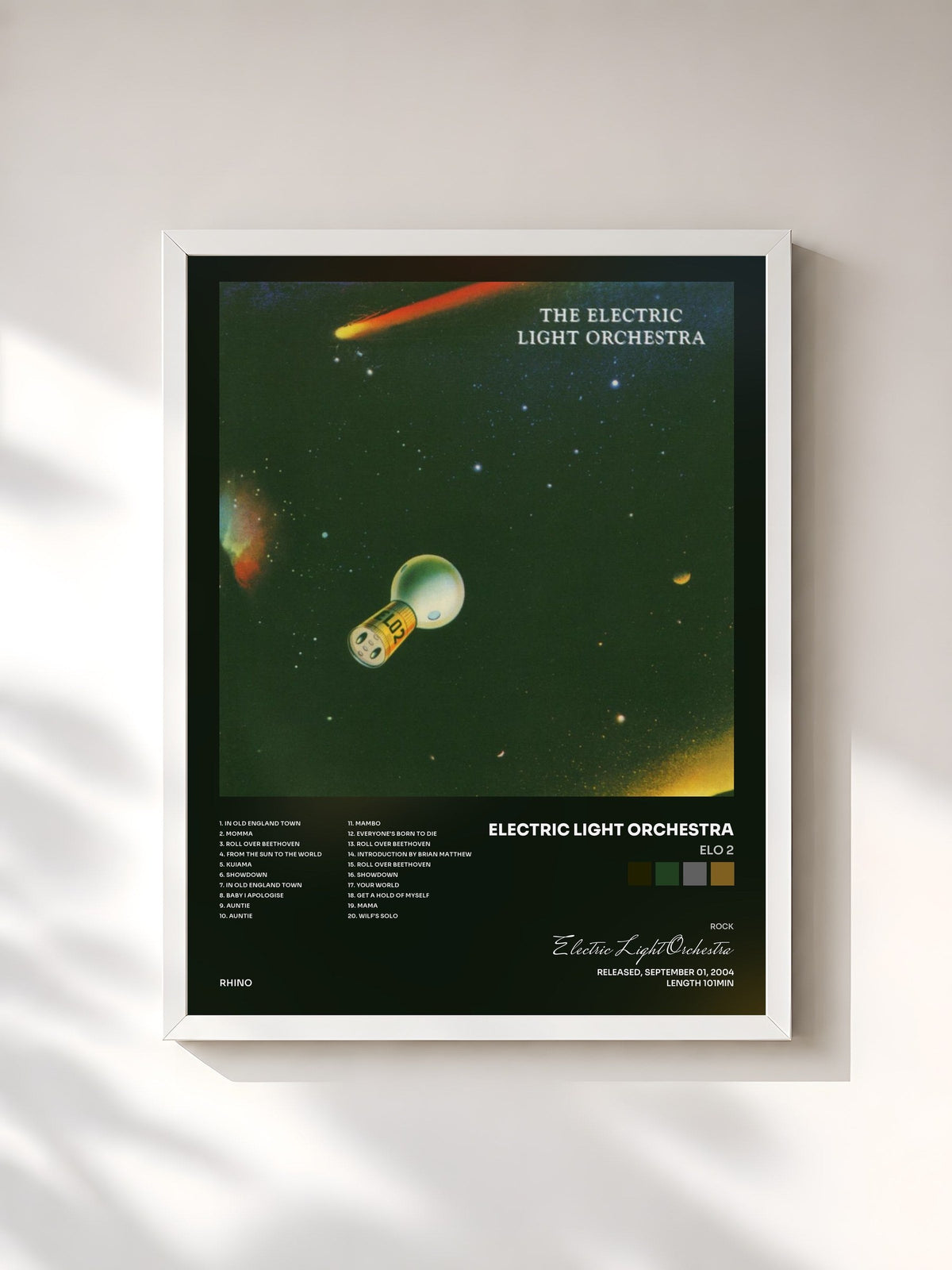 #blanc Tableau de l'album ELO 2 de Electric Light Orchestra, cadre blanc, imprimé et encadré en France