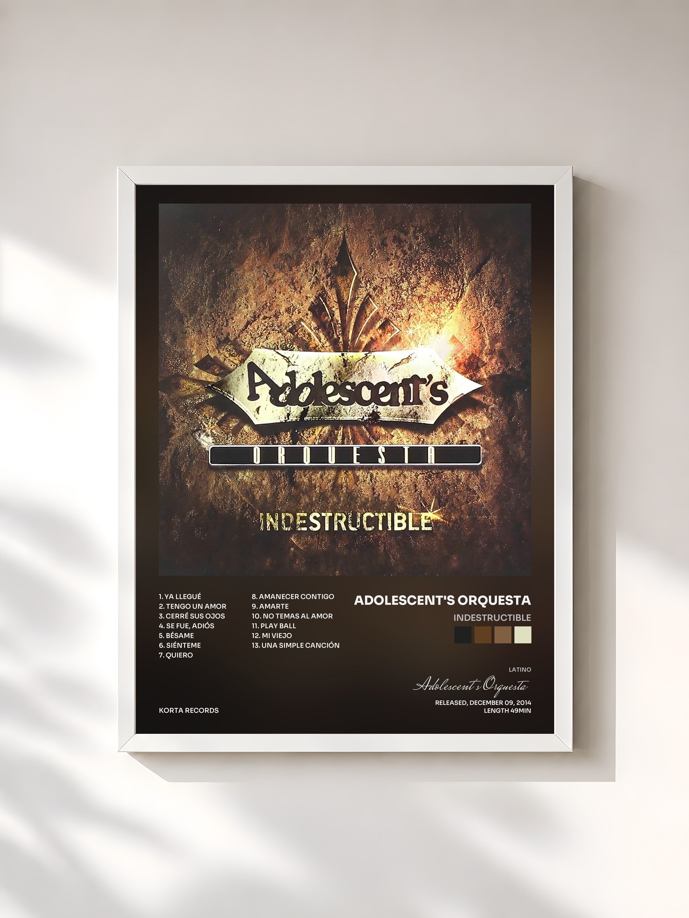 #blanc Tableau de l'album Indestructible de Adolescent's Orquesta, cadre blanc, imprimé et encadré en France