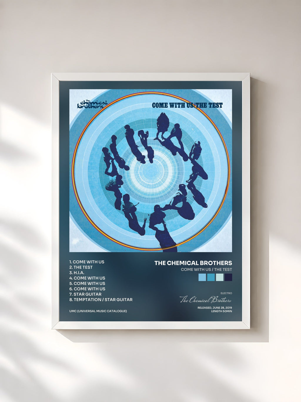 #blanc Tableau de l'album Come With Us / The Test de The Chemical Brothers, cadre blanc, imprimé et encadré en France