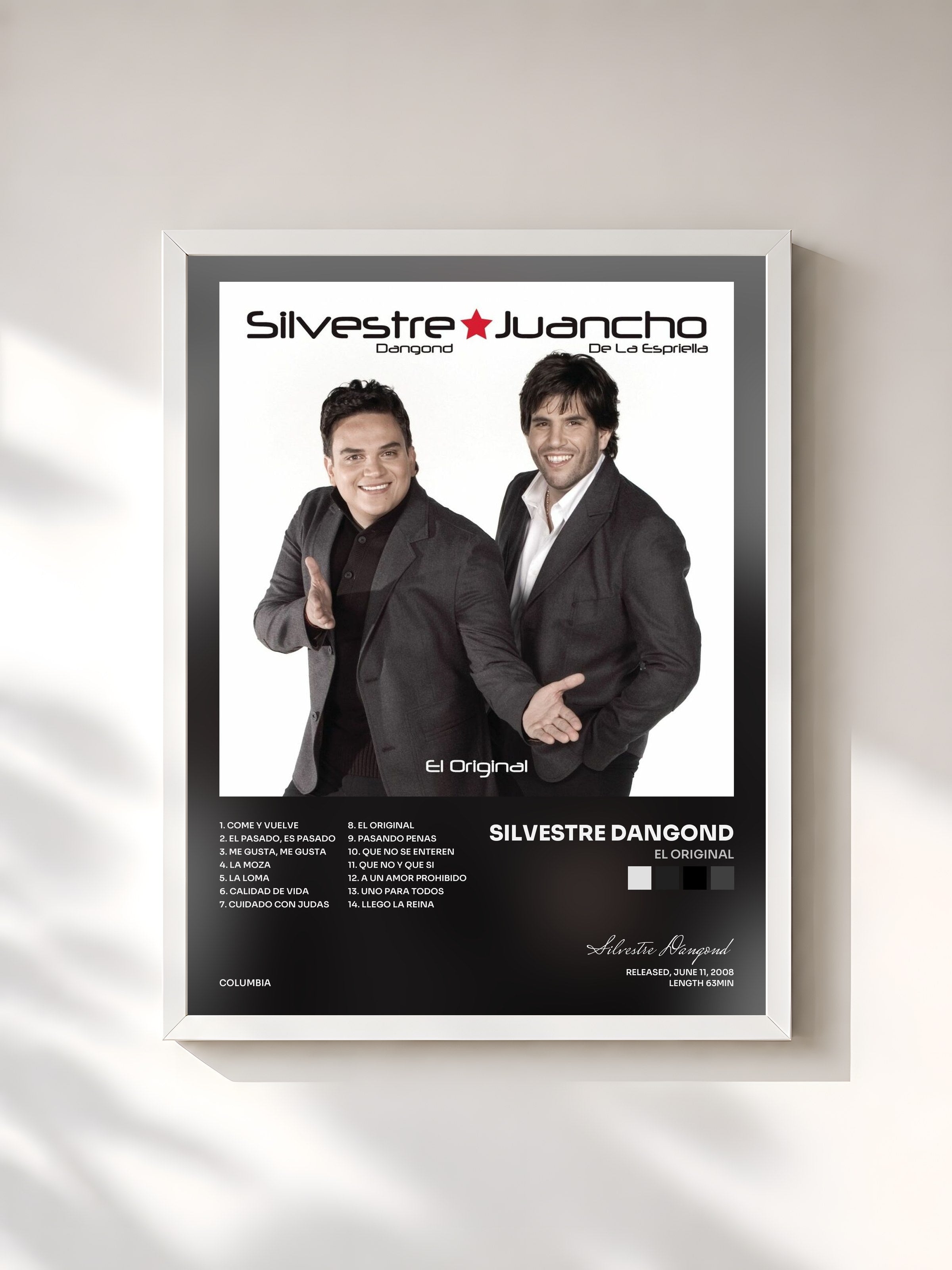 #blanc Tableau de l'album El Original de Silvestre Dangond, cadre blanc, imprimé et encadré en France