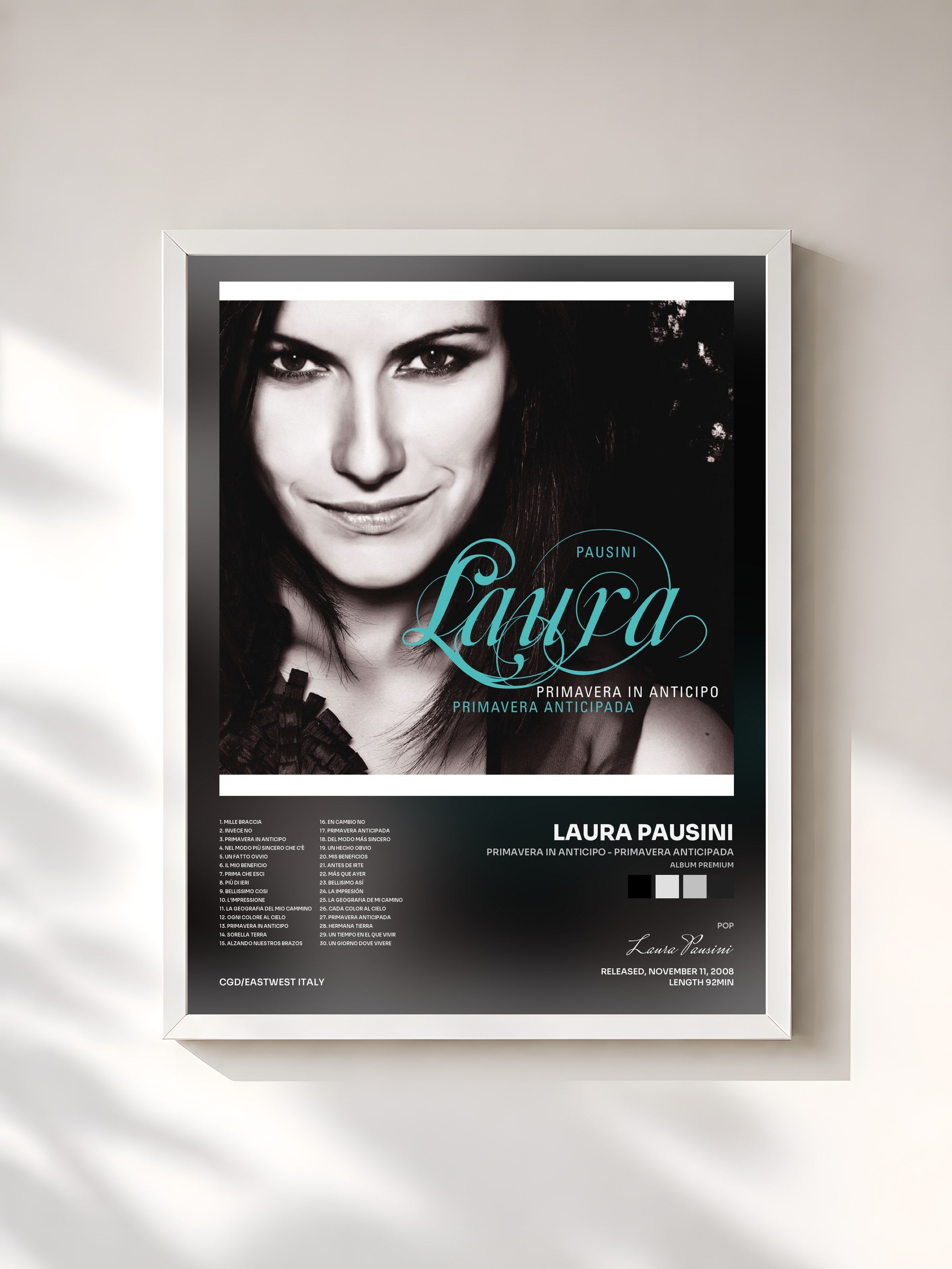 #blanc Tableau de l'album Primavera in anticipo - Primavera anticipada (Album Premium) de Laura Pausini, cadre blanc, imprimé et encadré en France