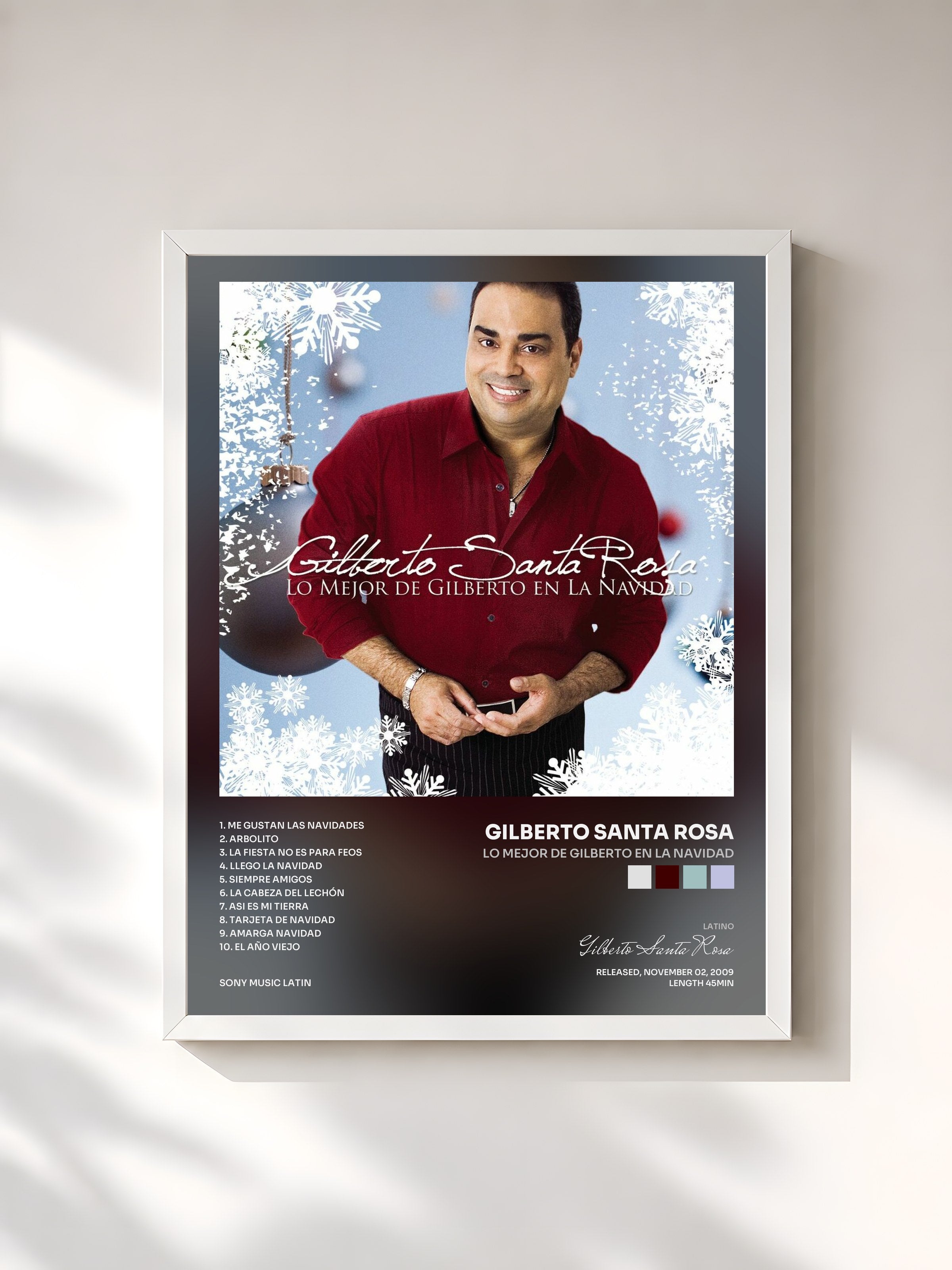 #blanc Tableau de l'album Lo Mejor De Gilberto En La Navidad de Gilberto Santa Rosa, cadre blanc, imprimé et encadré en France
