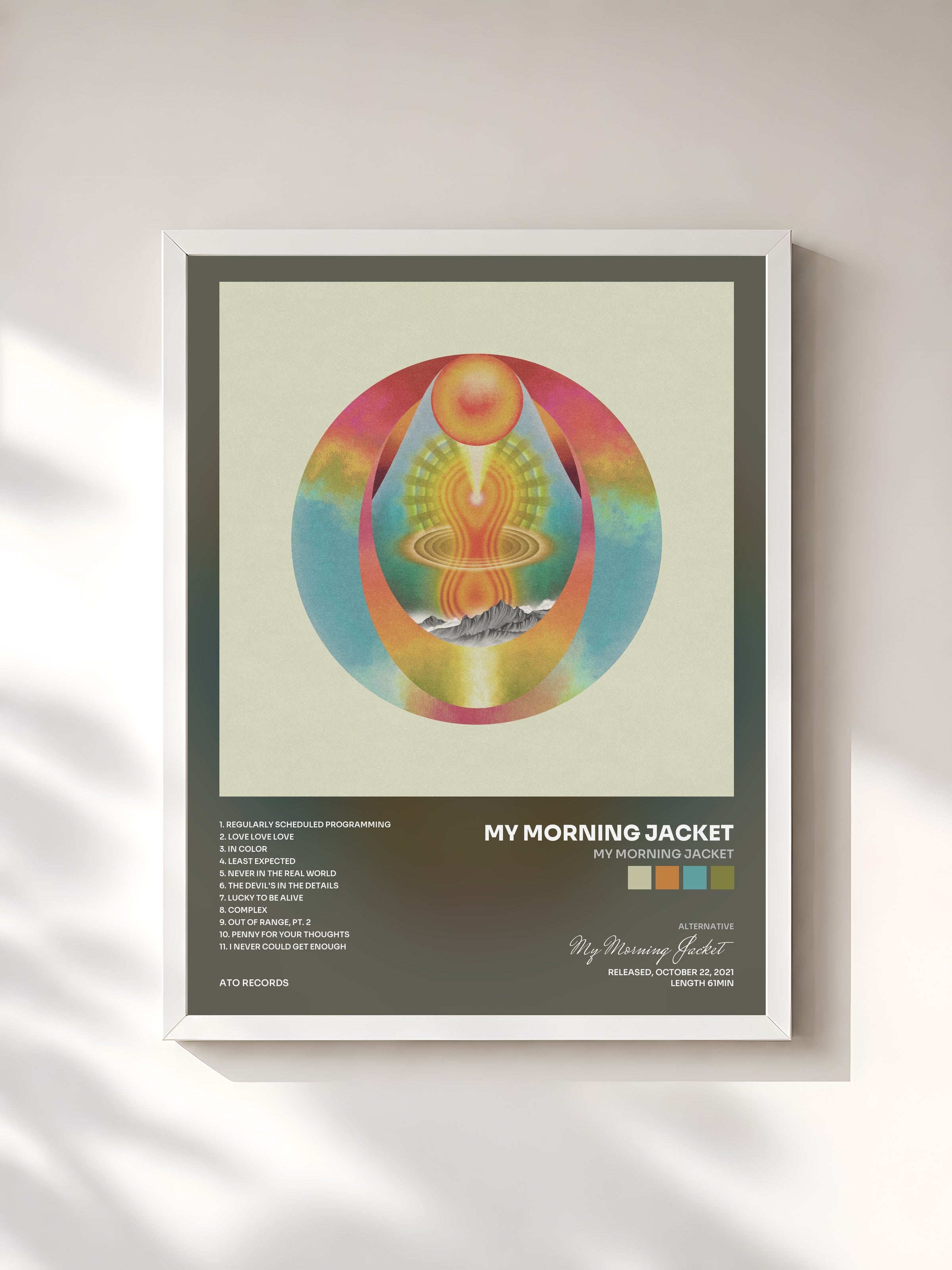 #blanc Tableau de l'album My Morning Jacket de My Morning Jacket, cadre blanc, imprimé et encadré en France