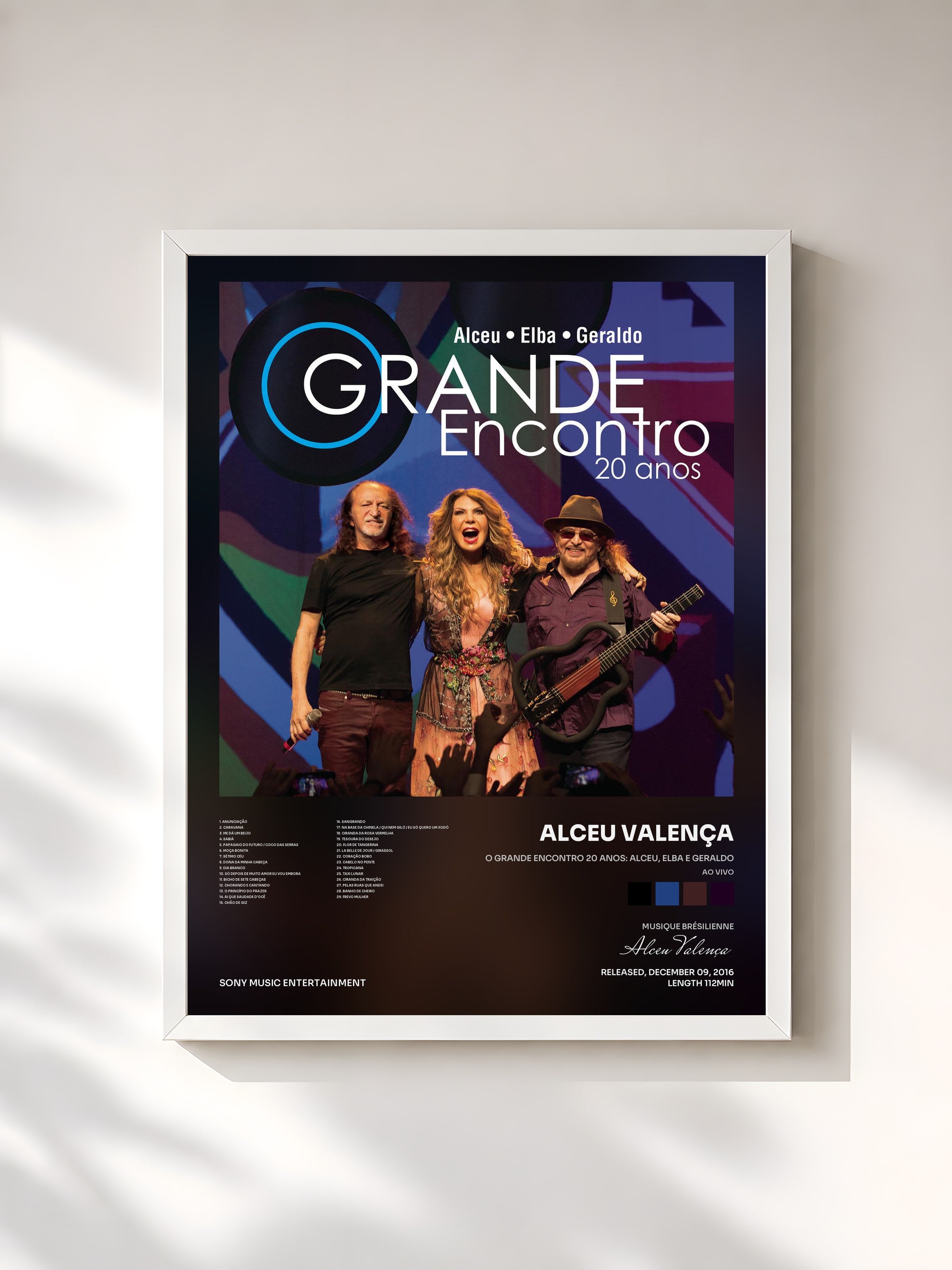 #blanc Tableau de l'album O Grande Encontro 20 Anos: Alceu, Elba e Geraldo (Ao Vivo) de Alceu Valença, cadre blanc, imprimé et encadré en France