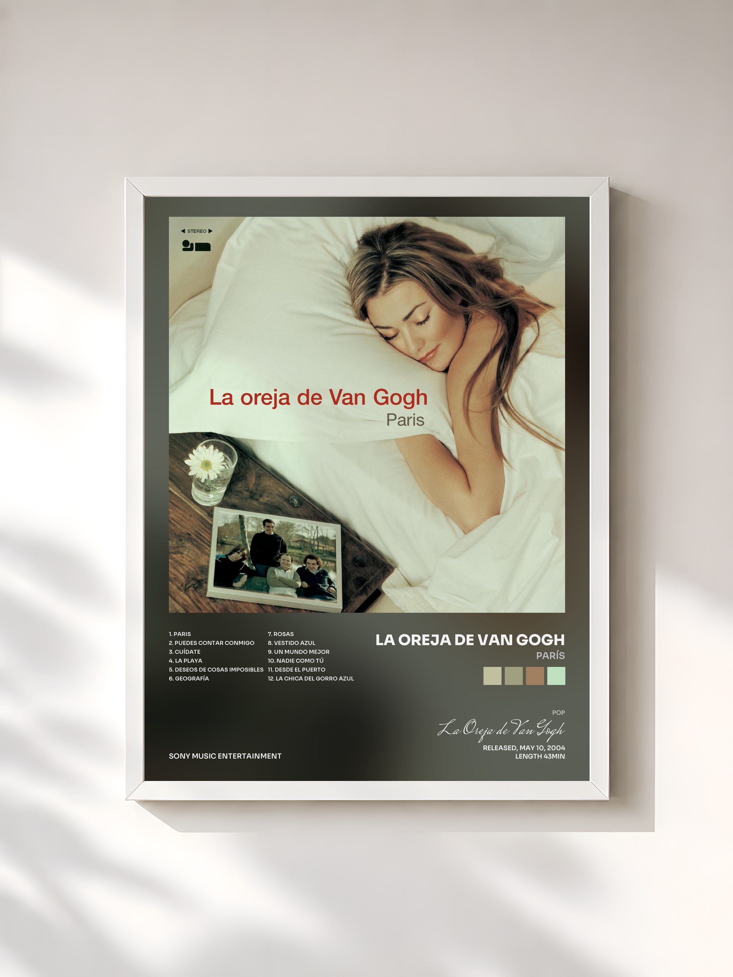 #blanc Tableau de l'album París de La Oreja de Van Gogh, cadre blanc, imprimé et encadré en France