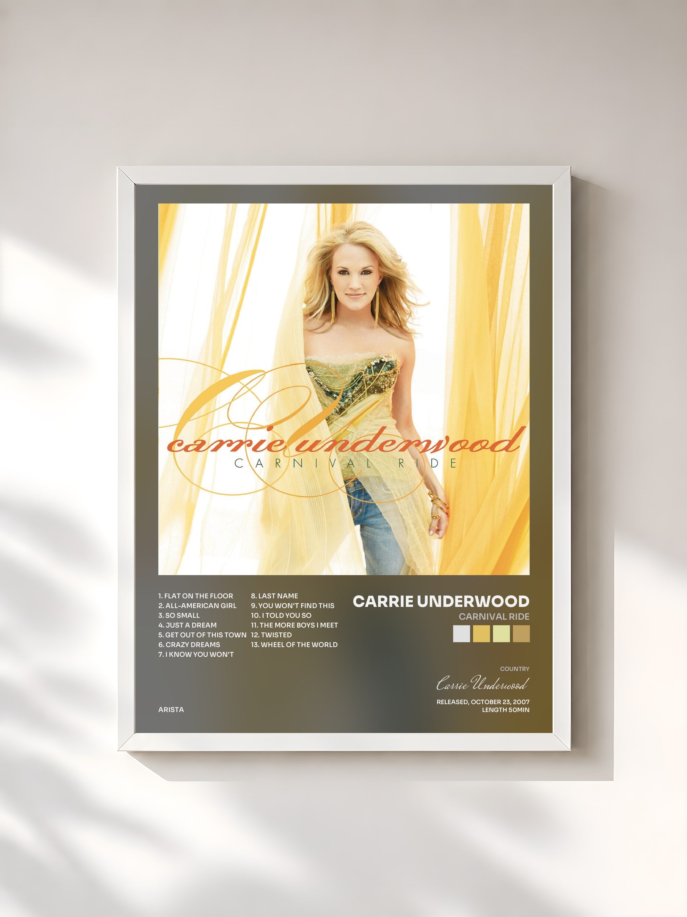 #blanc Tableau de l'album Carnival Ride de Carrie Underwood, cadre blanc, imprimé et encadré en France