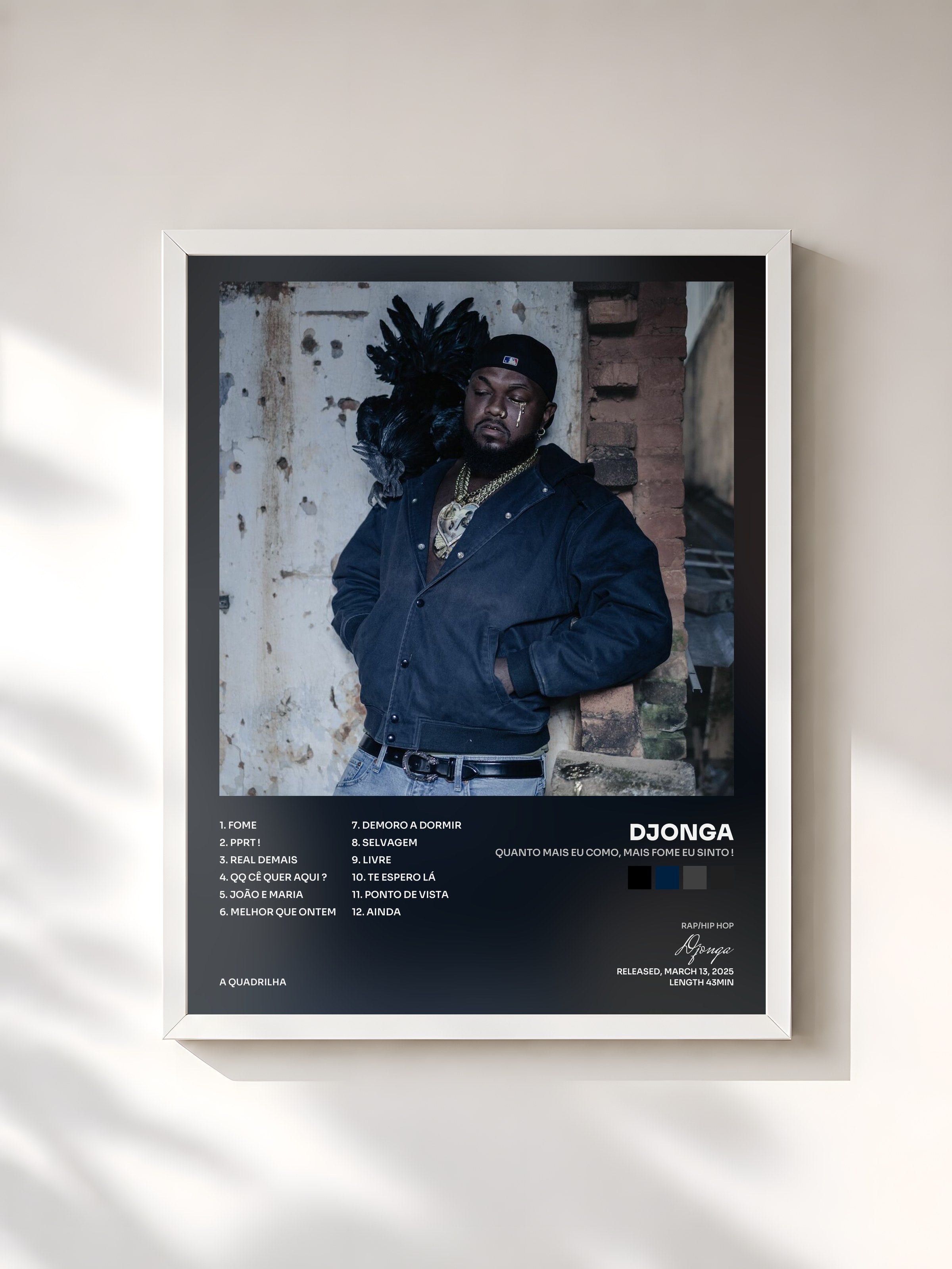 #blanc Tableau de l'album Quanto Mais Eu Como, Mais Fome Eu Sinto ! de Djonga, cadre blanc, imprimé et encadré en France