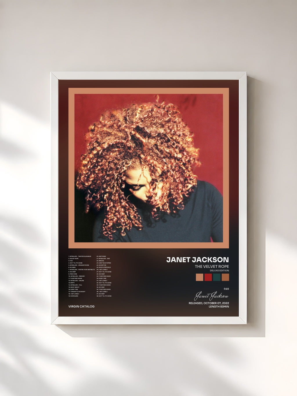 #blanc Tableau de l'album The Velvet Rope (Deluxe Edition) de Janet Jackson, cadre blanc, imprimé et encadré en France