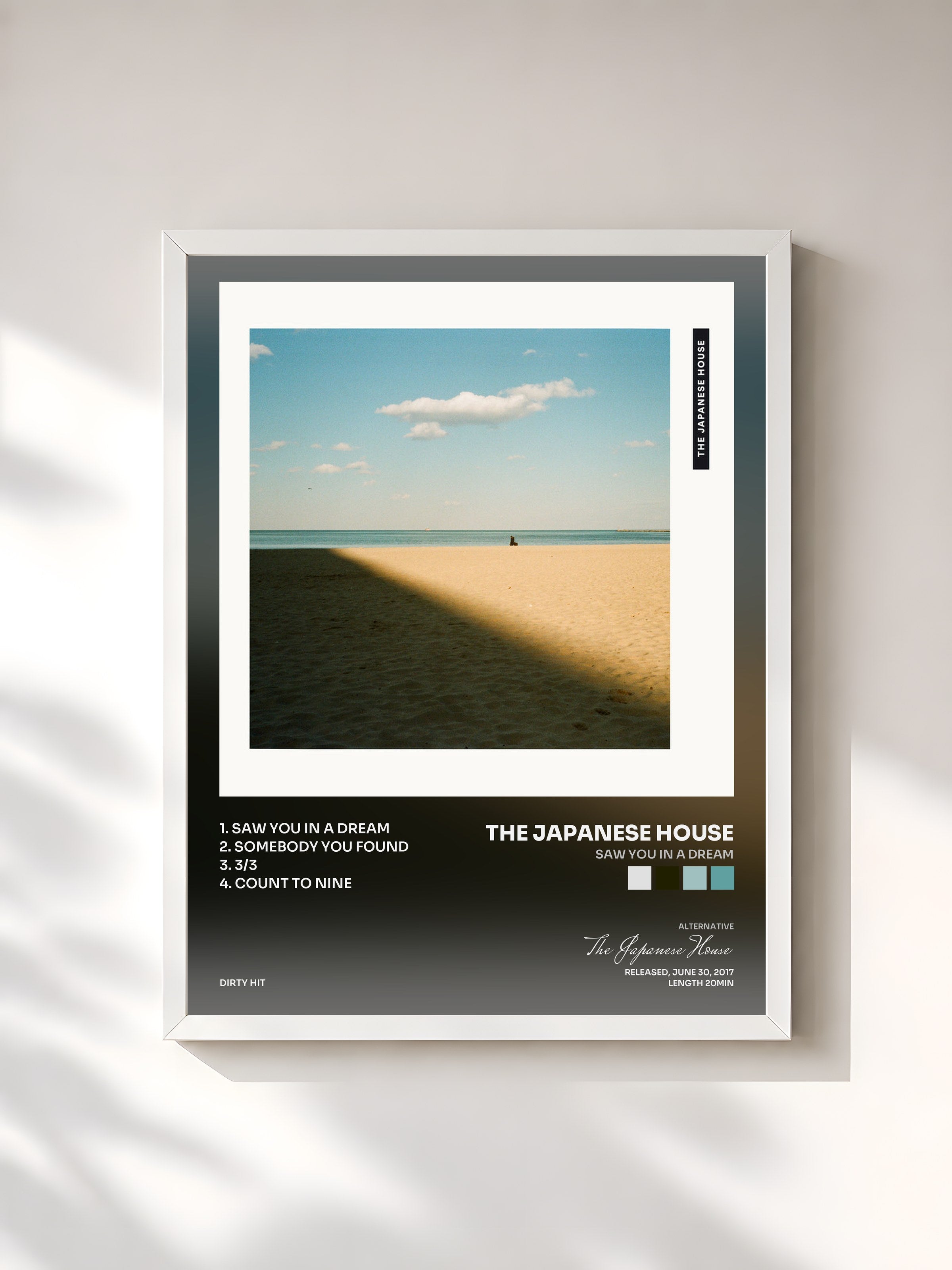 #blanc Tableau de l'album Saw You in a Dream de The Japanese House, cadre blanc, imprimé et encadré en France