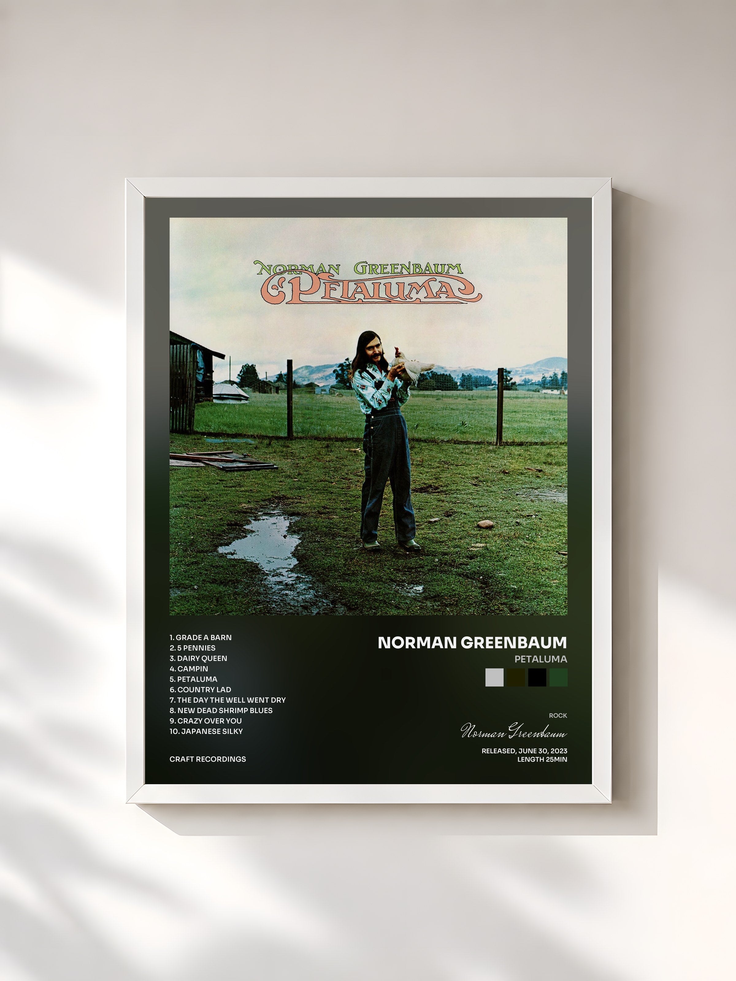 #blanc Tableau de l'album Petaluma de Norman Greenbaum, cadre blanc, imprimé et encadré en France