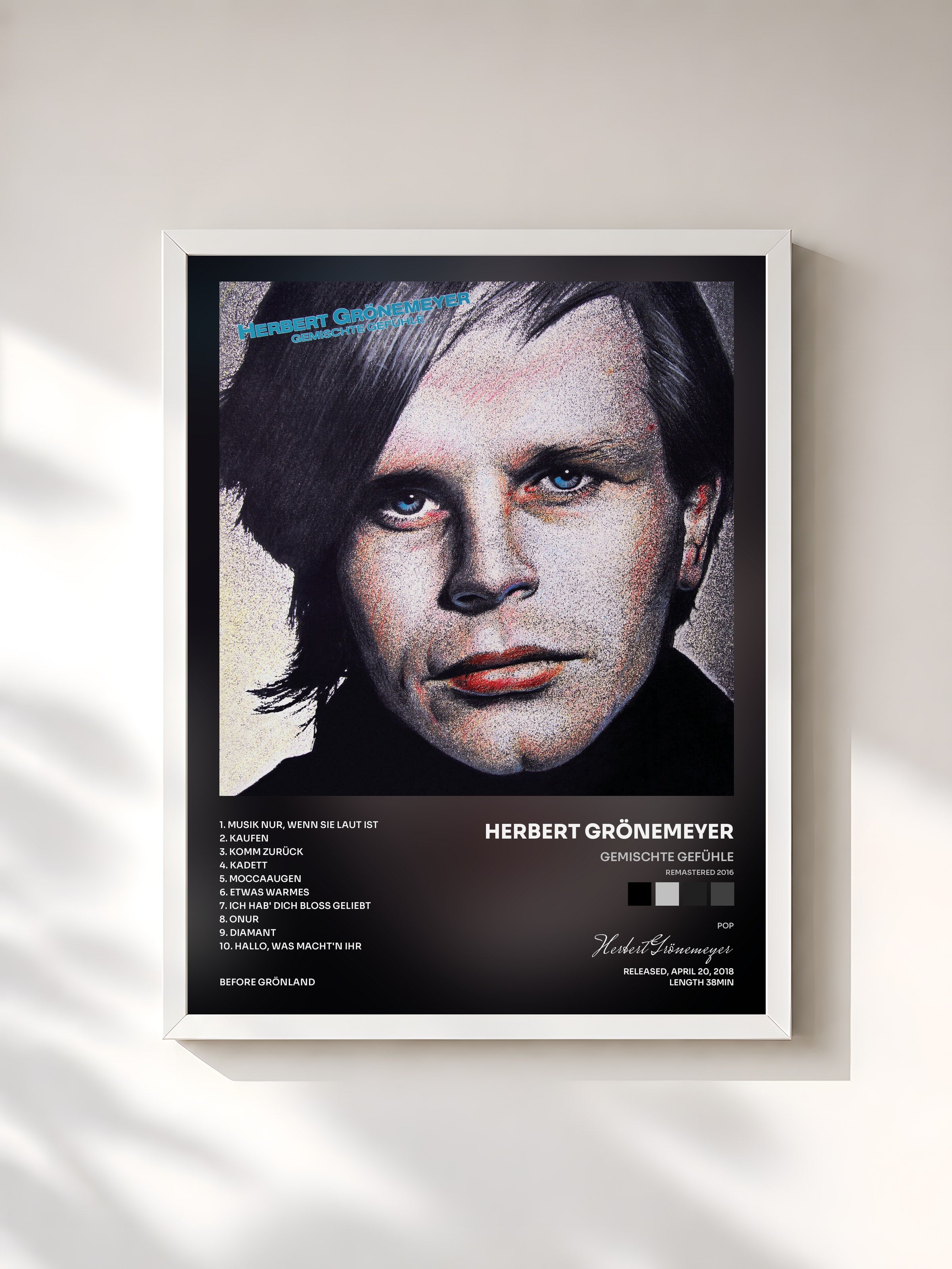 #blanc Tableau de l'album Gemischte Gefühle (Remastered 2016) de Herbert Grönemeyer, cadre blanc, imprimé et encadré en France