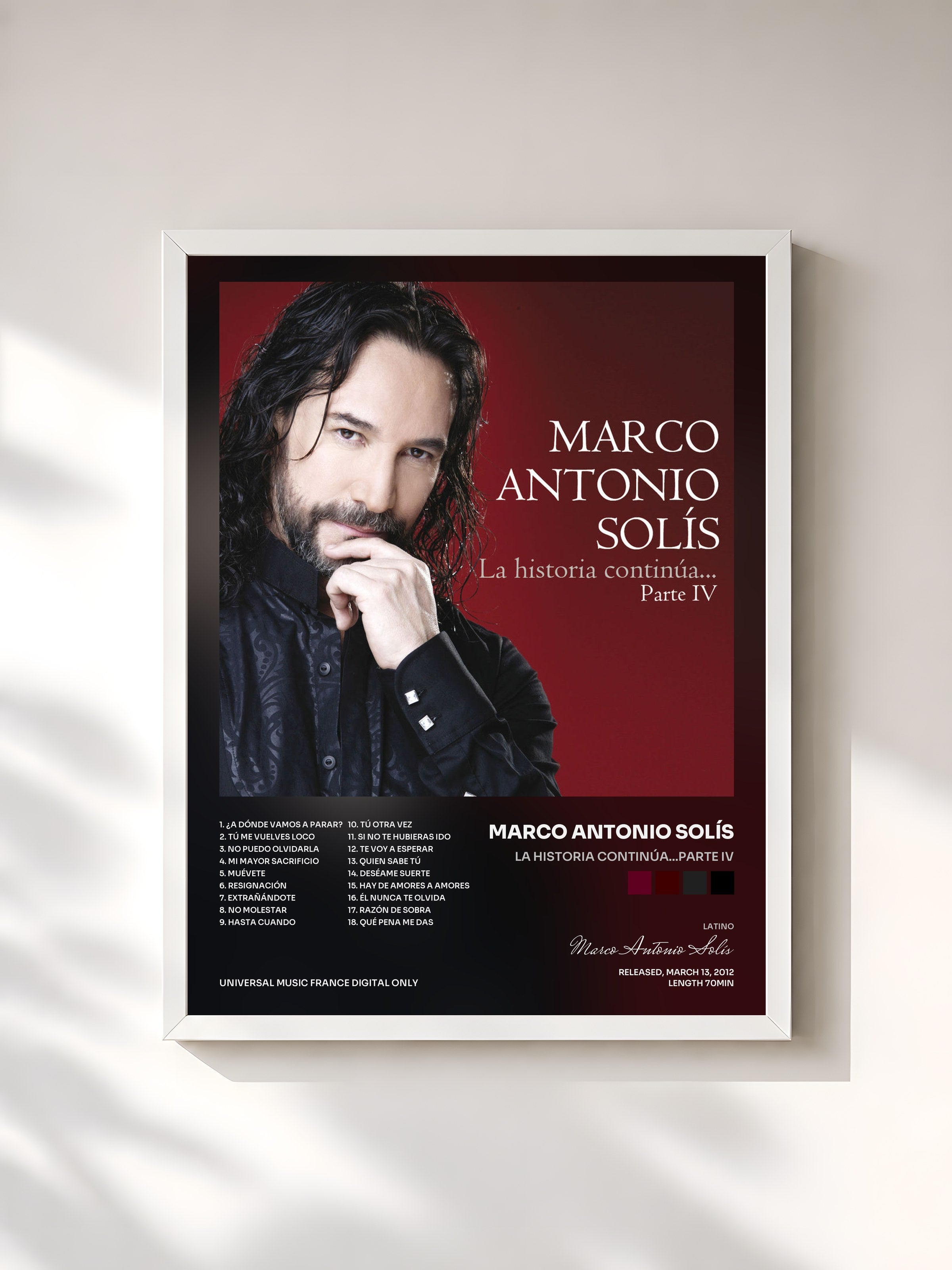 #blanc Tableau de l'album La Historia Continúa...Parte IV de Marco Antonio Solís, cadre blanc, imprimé et encadré en France