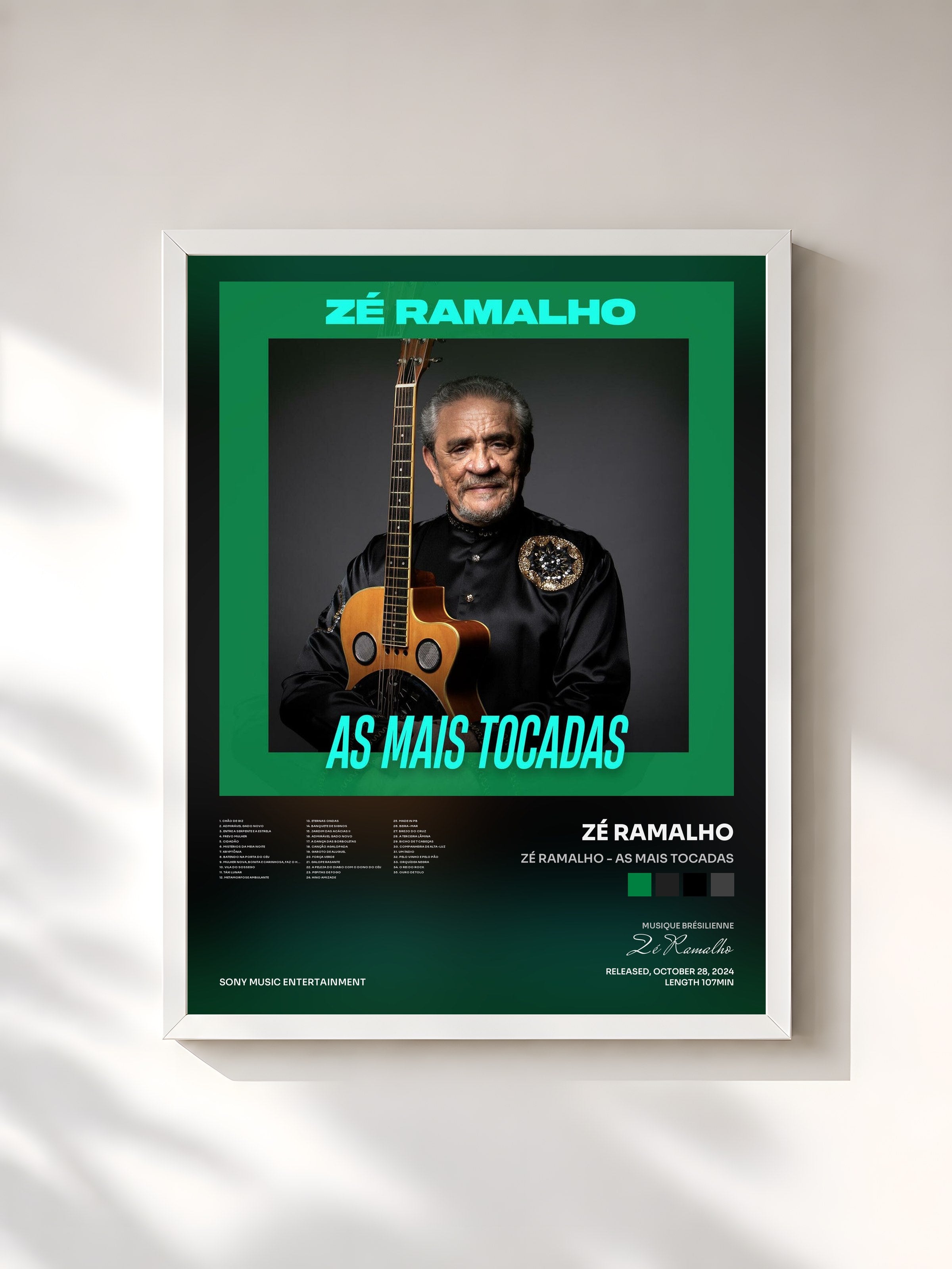 #blanc Tableau de l'album Zé Ramalho - As Mais Tocadas de Zé Ramalho, cadre blanc, imprimé et encadré en France