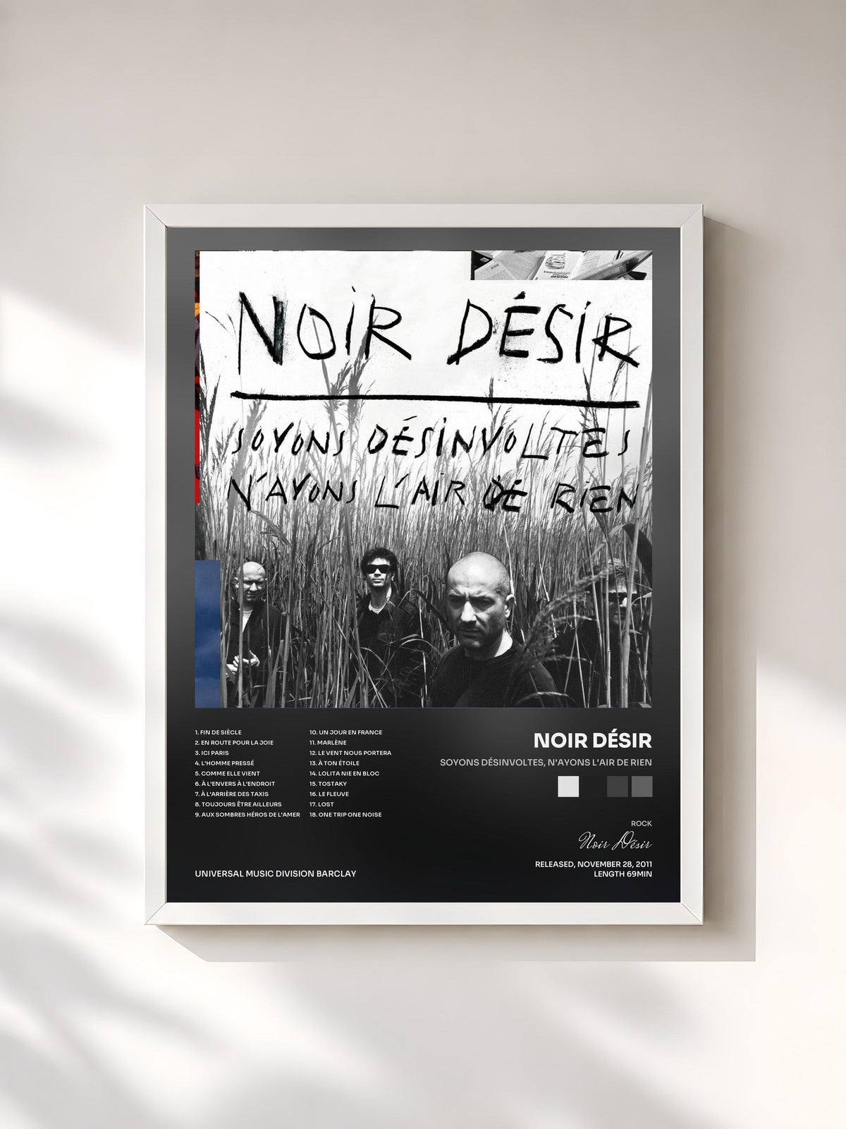 #blanc Tableau de l'album Soyons désinvoltes, n'ayons l'air de rien de Noir Désir, cadre blanc, imprimé et encadré en France