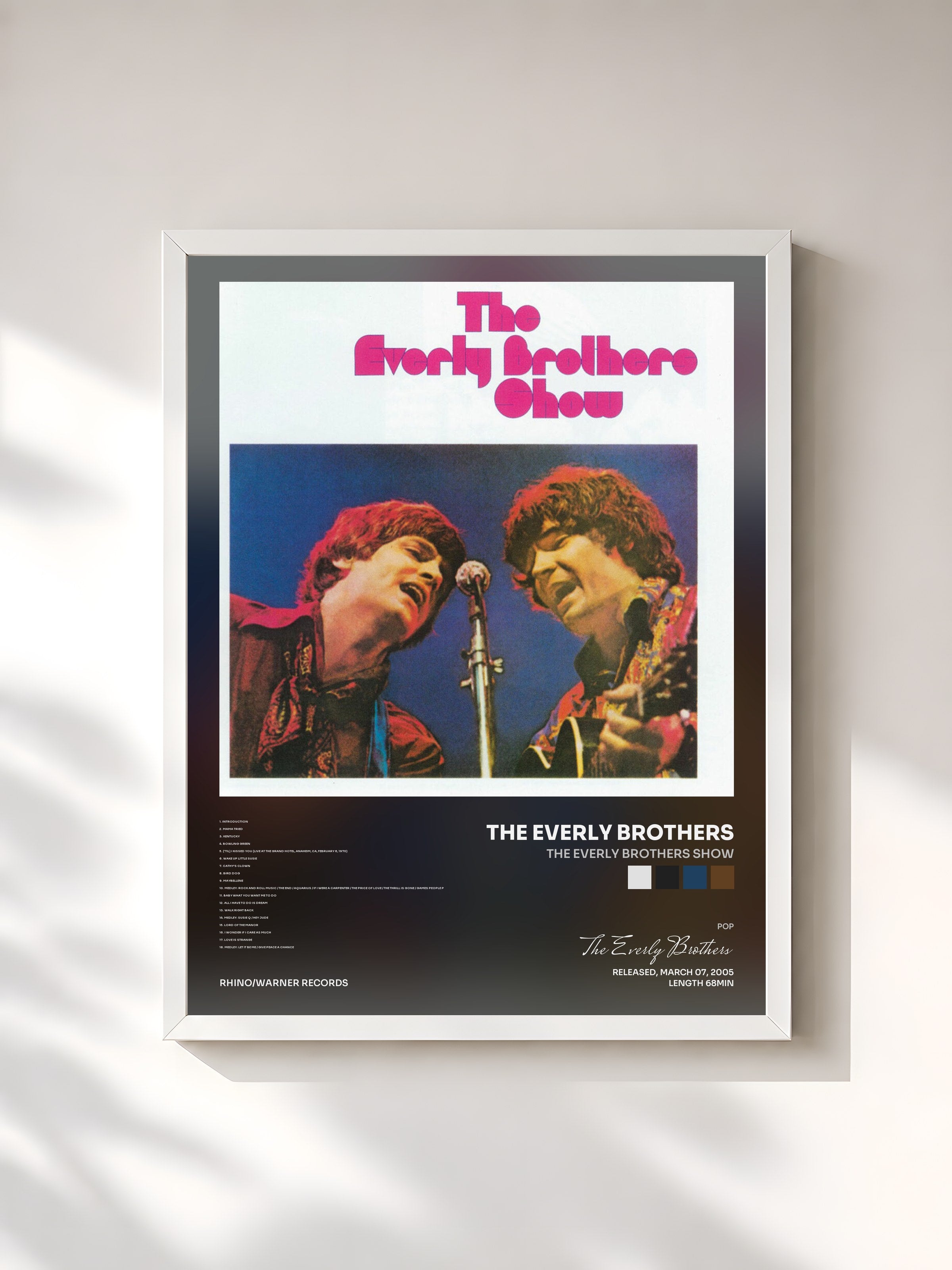 #blanc Tableau de l'album The Everly Brothers Show de The Everly Brothers, cadre blanc, imprimé et encadré en France
