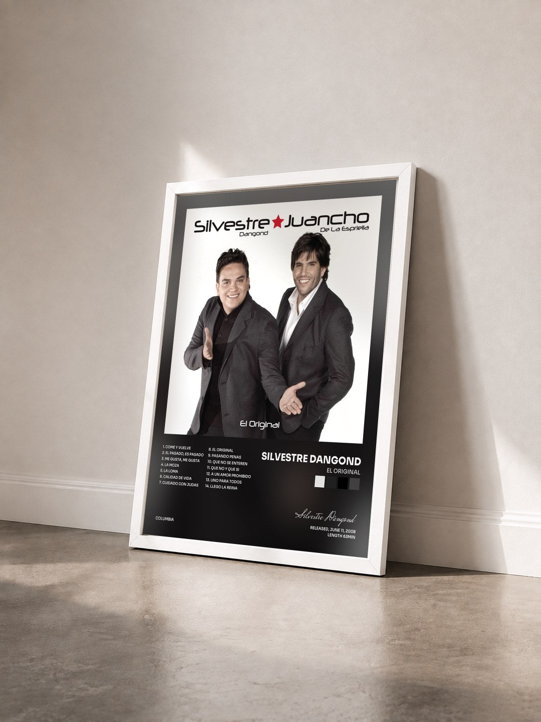 #blanc Tableau de l'album El Original de Silvestre Dangond vu de trois quarts, cadre blanc