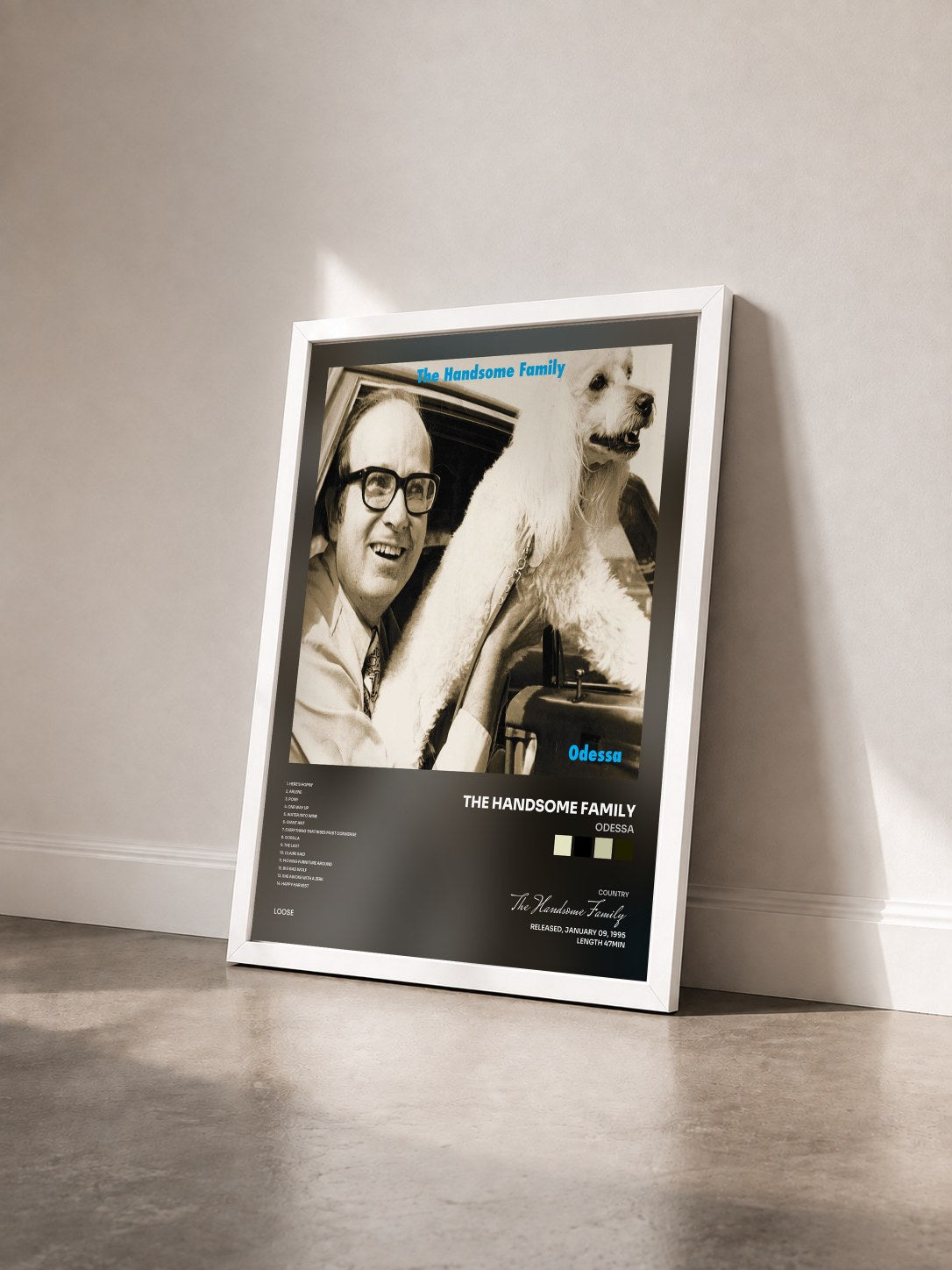 #blanc Tableau de l'album Odessa de The Handsome Family vu de trois quarts, cadre blanc