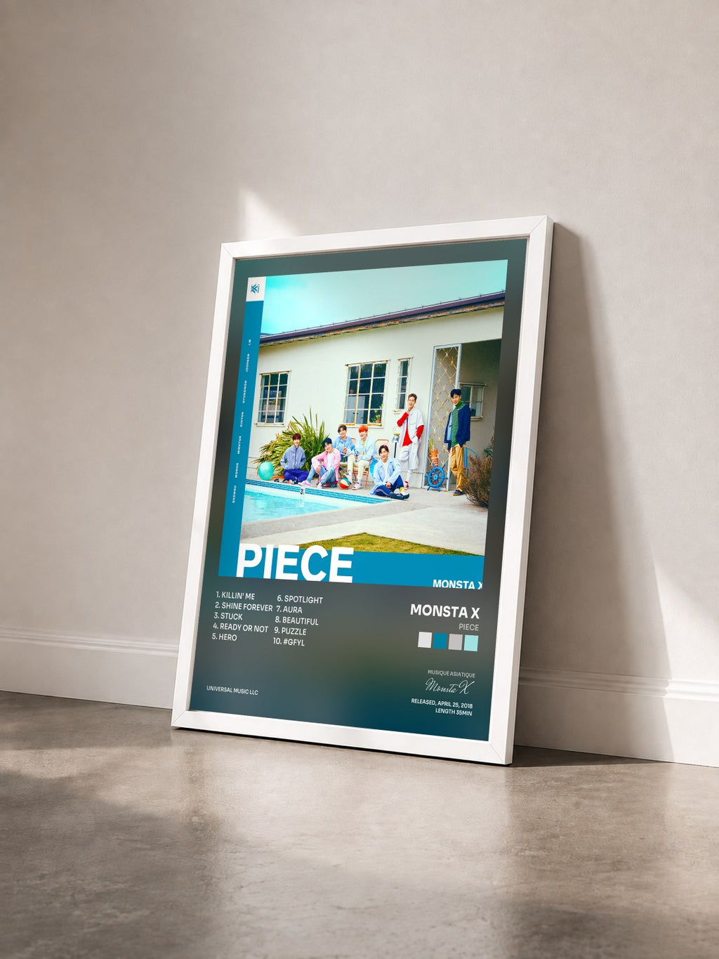 #blanc Piece by Monsta X as a framed art print seen at an angle, white frame