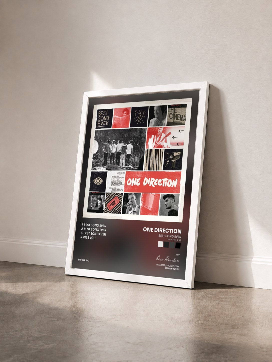 #blanc Tableau de l'album Best Song Ever (From THIS IS US) de One Direction vu de trois quarts, cadre blanc