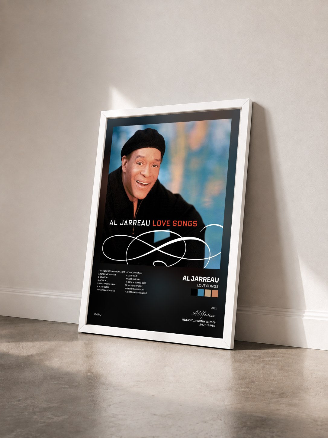 #blanc Tableau de l'album Love Songs de Al Jarreau vu de trois quarts, cadre blanc