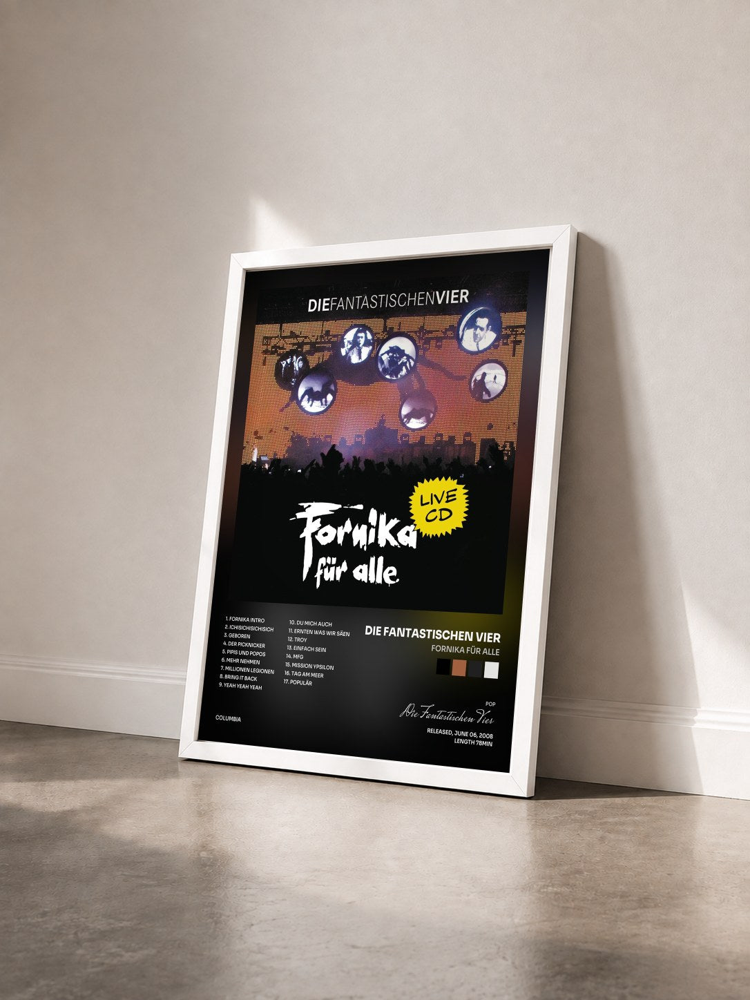 #blanc Tableau de l'album Fornika für alle de Die Fantastischen Vier vu de trois quarts, cadre blanc