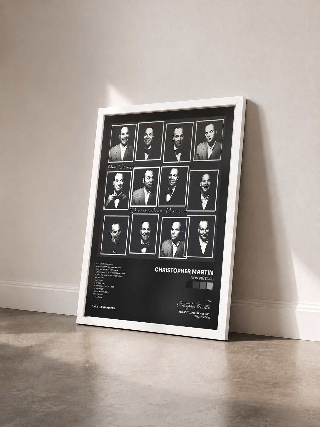 #blanc Tableau de l'album New Vintage de Christopher Martin vu de trois quarts, cadre blanc