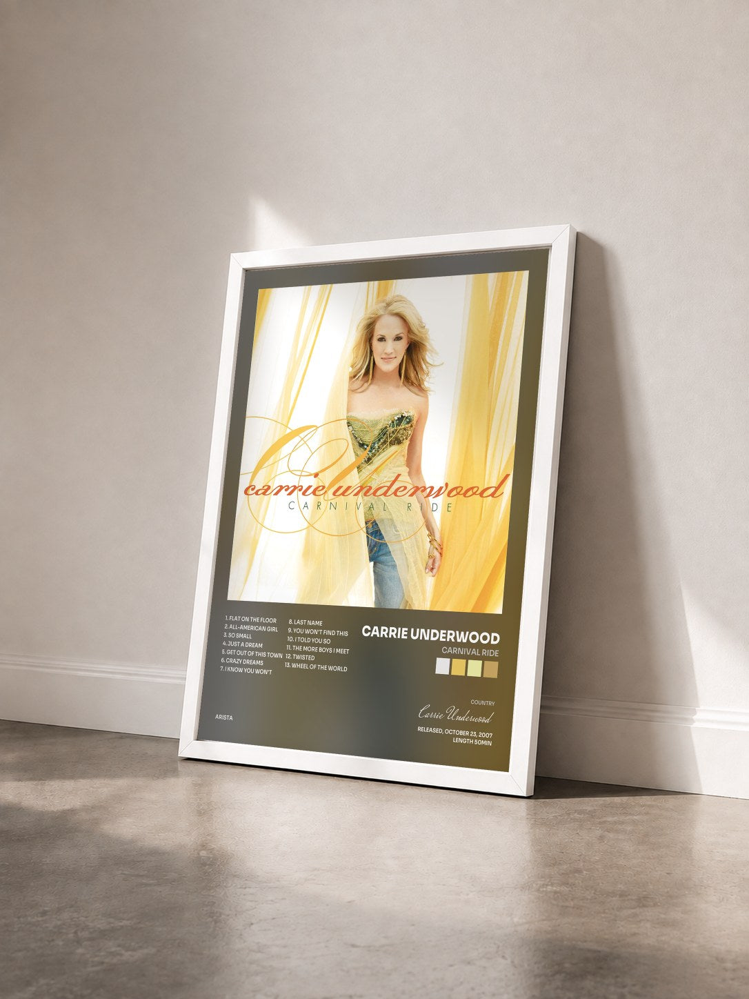 #blanc Tableau de l'album Carnival Ride de Carrie Underwood vu de trois quarts, cadre blanc