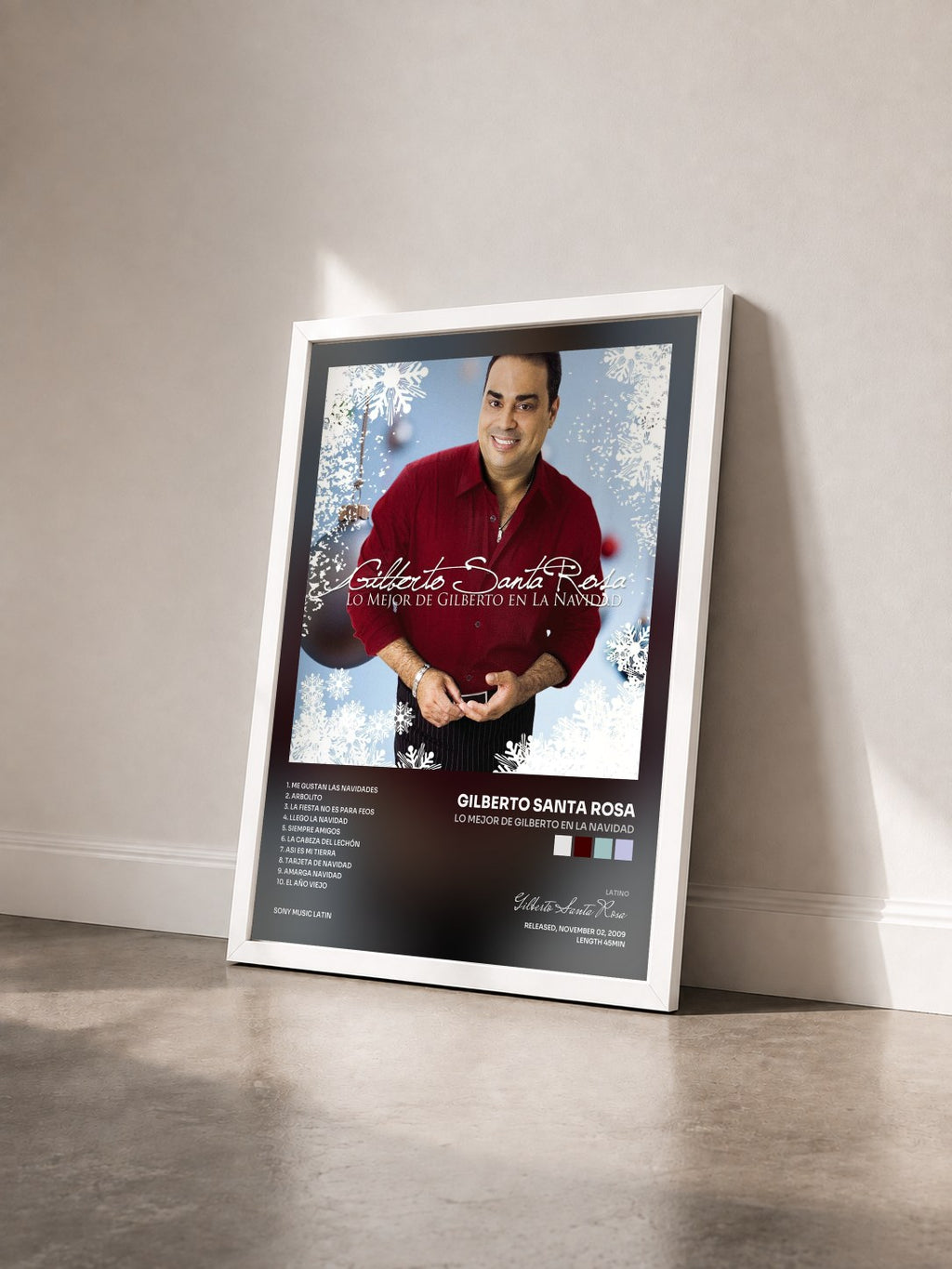 #blanc Lo Mejor De Gilberto En La Navidad di Gilberto Santa Rosa in stampa incorniciata vista di tre quarti, cornice bianca