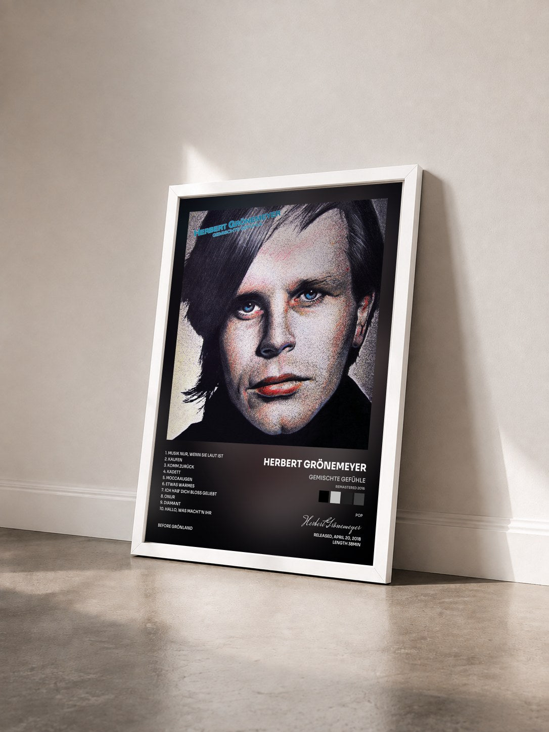 #blanc Tableau de l'album Gemischte Gefühle (Remastered 2016) de Herbert Grönemeyer vu de trois quarts, cadre blanc