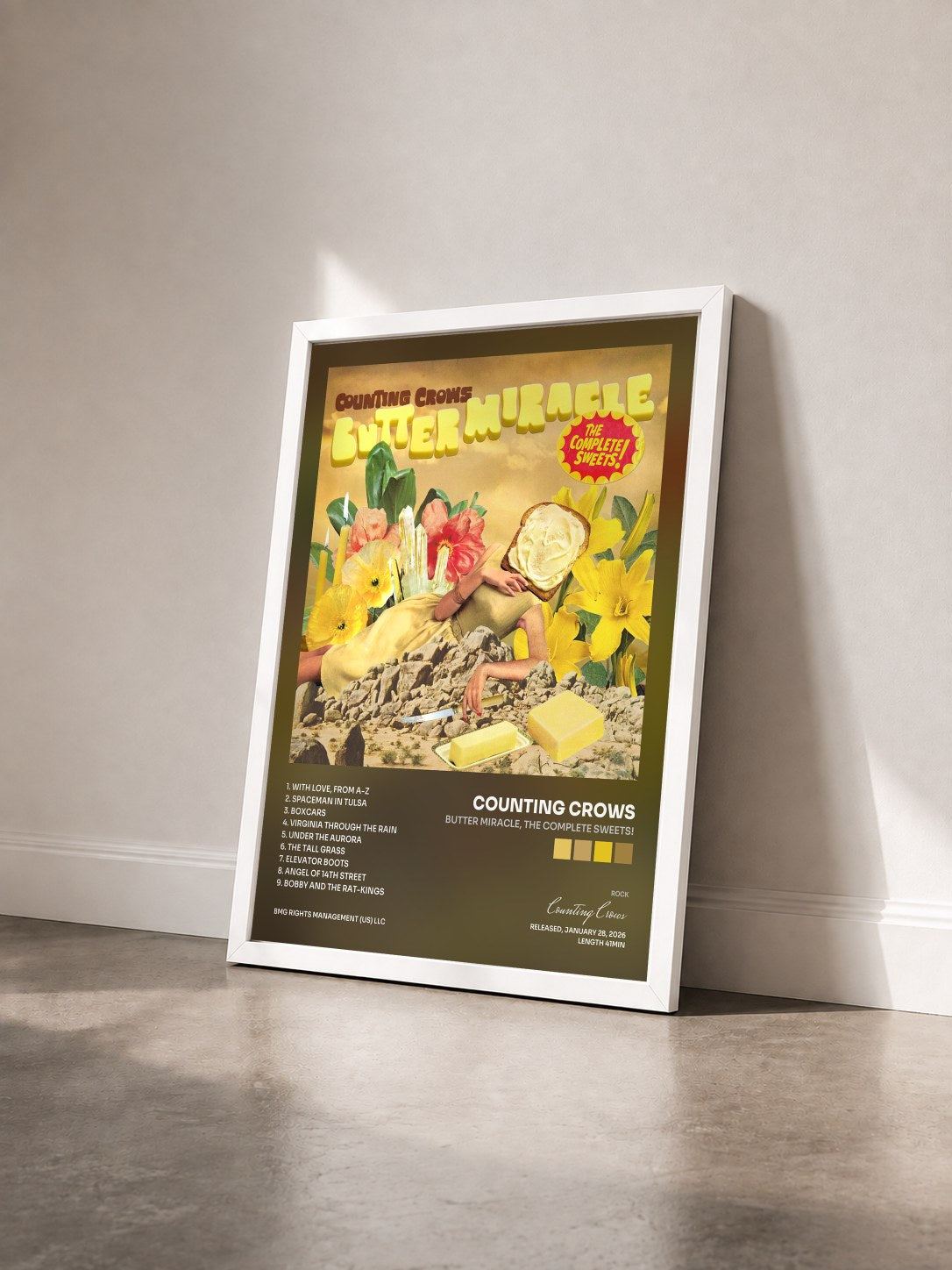 #blanc Butter Miracle, The Complete Sweets! von Counting Crows als gerahmter Kunstdruck von schräg gesehen, weißer Rahmen