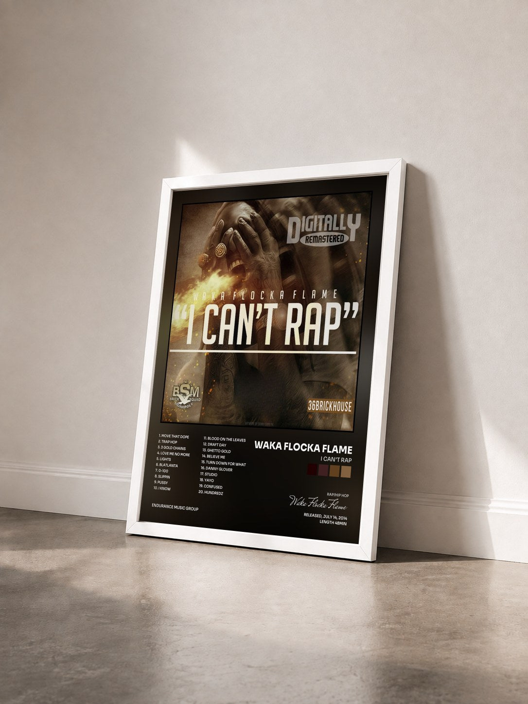 #blanc Tableau de l'album I Can't Rap de Waka Flocka Flame vu de trois quarts, cadre blanc