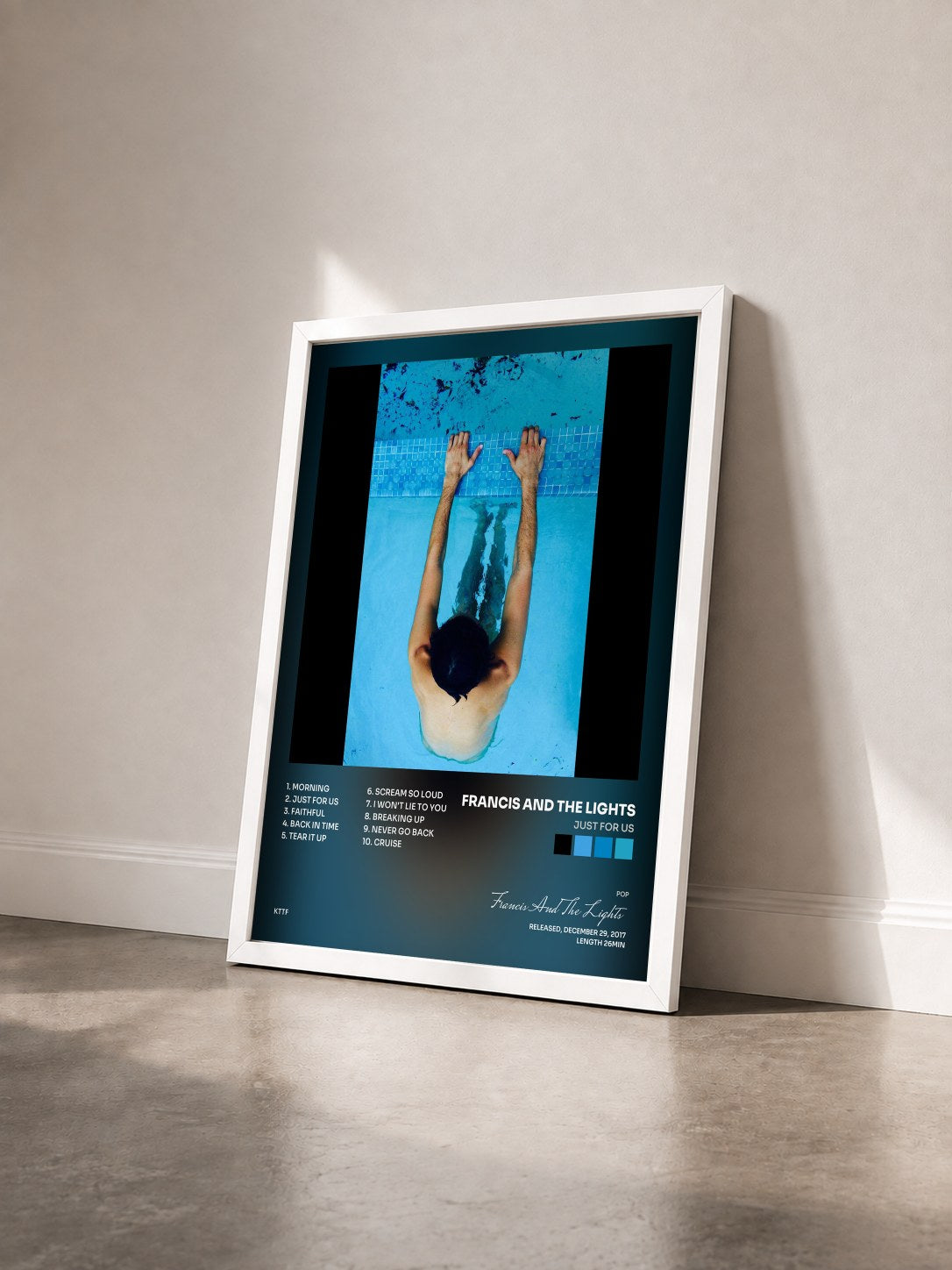 #blanc Tableau de l'album Just for Us de Francis And The Lights vu de trois quarts, cadre blanc