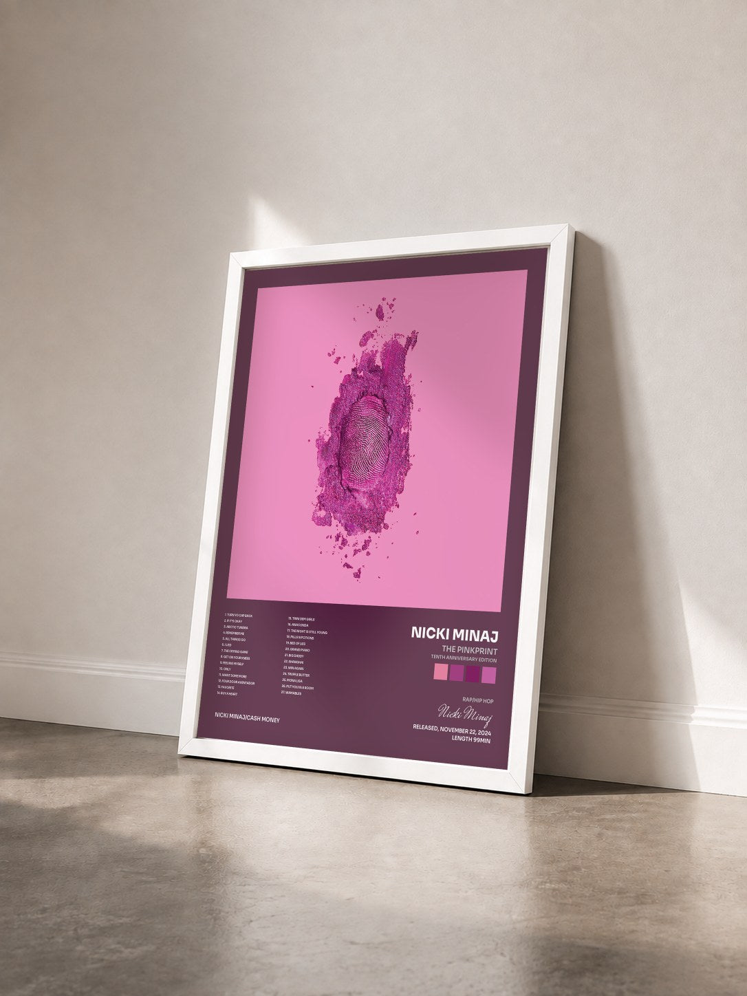 #blanc Tableau de l'album The Pinkprint (Tenth Anniversary Edition) de Nicki Minaj vu de trois quarts, cadre blanc