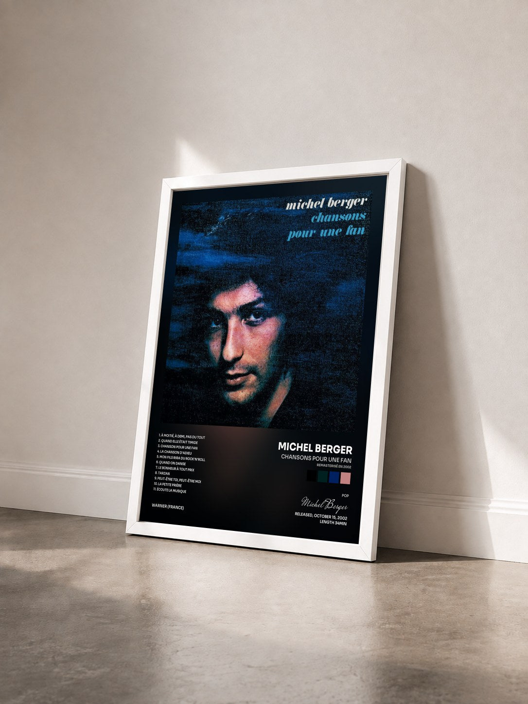#blanc Tableau de l'album Chansons pour une fan (Remasterisé en 2002) de Michel Berger vu de trois quarts, cadre blanc